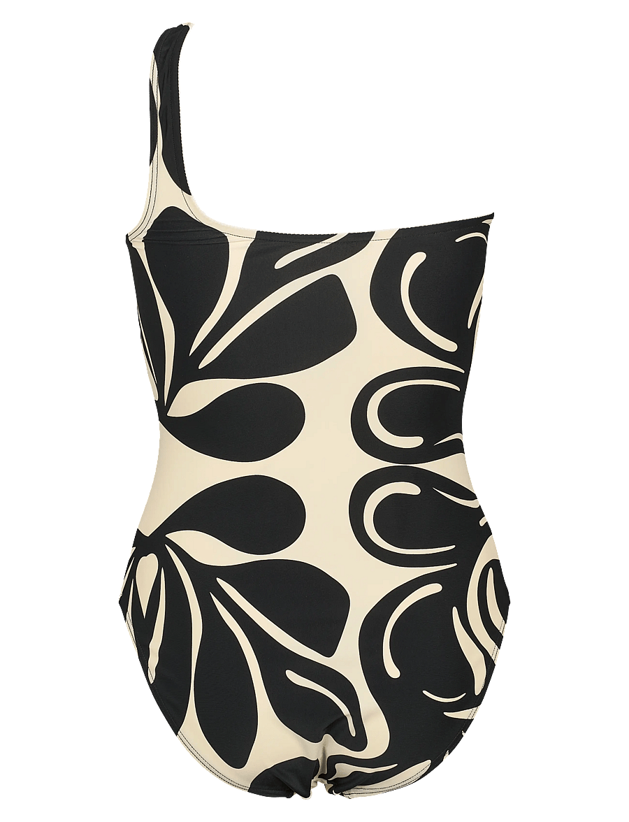 Missya - Capri one shoulder AOP swimsuit - uimapuvut - black/ivory - 2