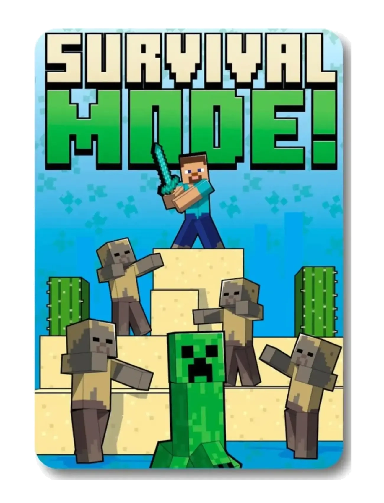 Minecraft Fleece Blanket Survival Fashion, Blankets & Quilts, Blå, Str: ONE SIZE