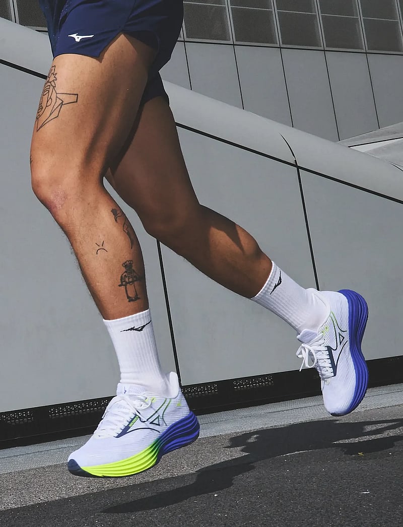 Mizuno - WAVE RIDER 29(M) - löparskor - white/estate blue/lightning yellow - 0