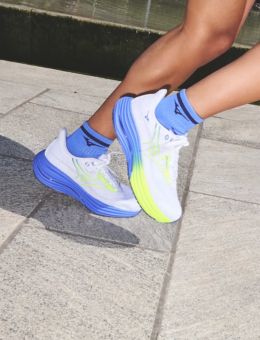 Mizuno - WAVE RIDER 29(W) - laufschuhe - white/lightning yellow/ultramarine - 0