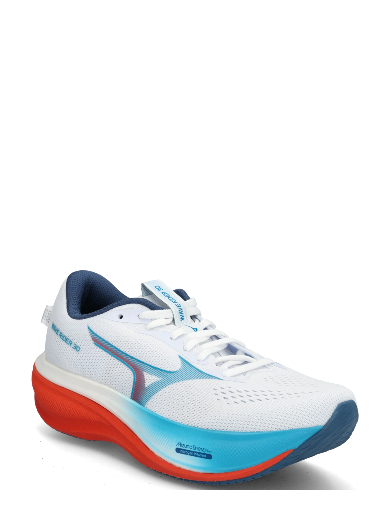 Mizuno WAVE RIDER 30(M) - Laufschuhe - WHITE/BLUE JEWEL/ORANGE.COM / white