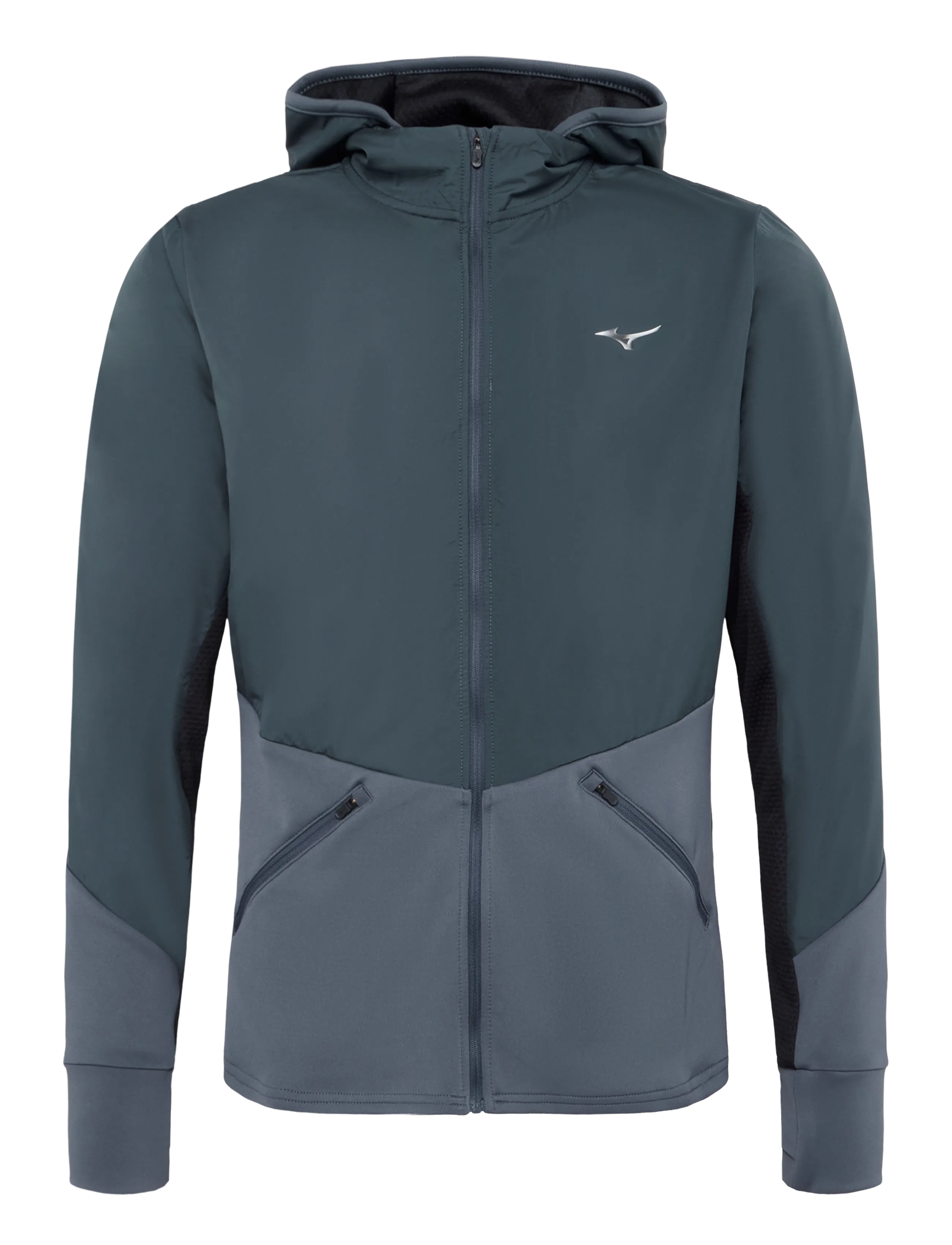 Mizuno Active Warmalite Hybrid Full Zip Hooded Long Sleeve Top - Kapuutsiga pusad - DARK SLATE / grey