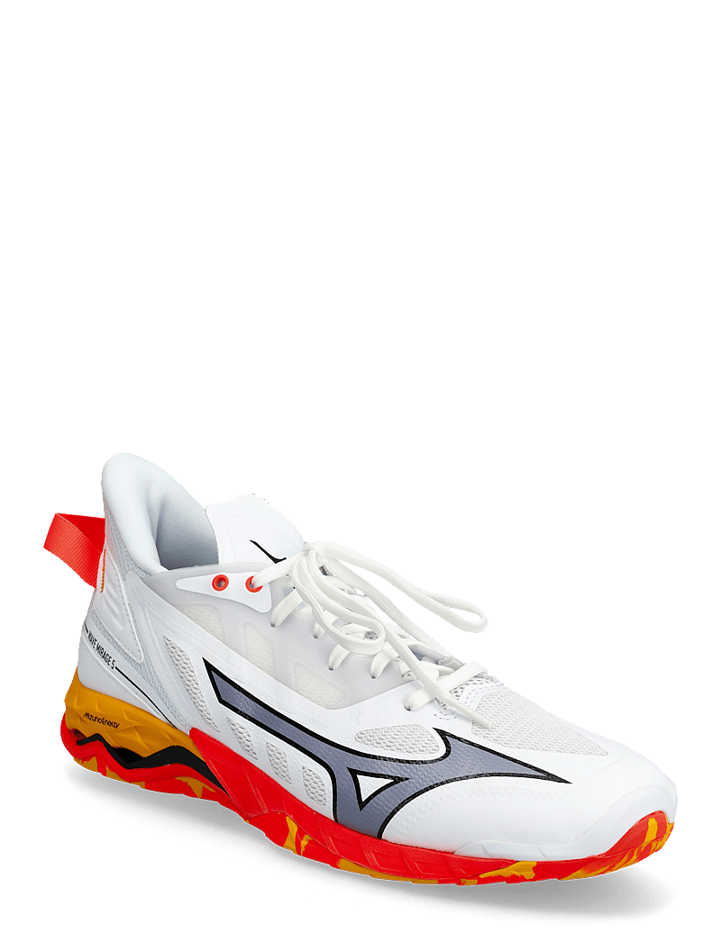 Mizuno - WAVE MIRAGE 5(U) - siseruumide spordijalatsid - white/fiery coral 2/citrus - 1
