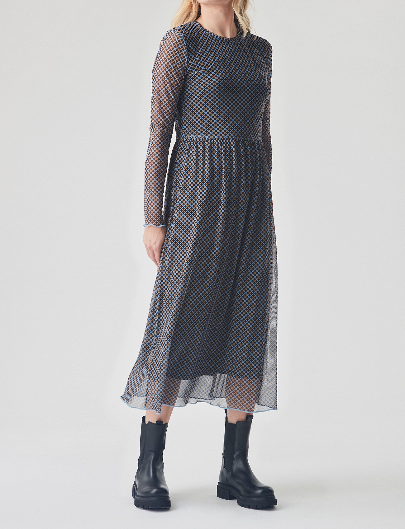 Modström Fairy Print Dress, Kvinder, Mesh Print Midikjole, Blå, Str: XS