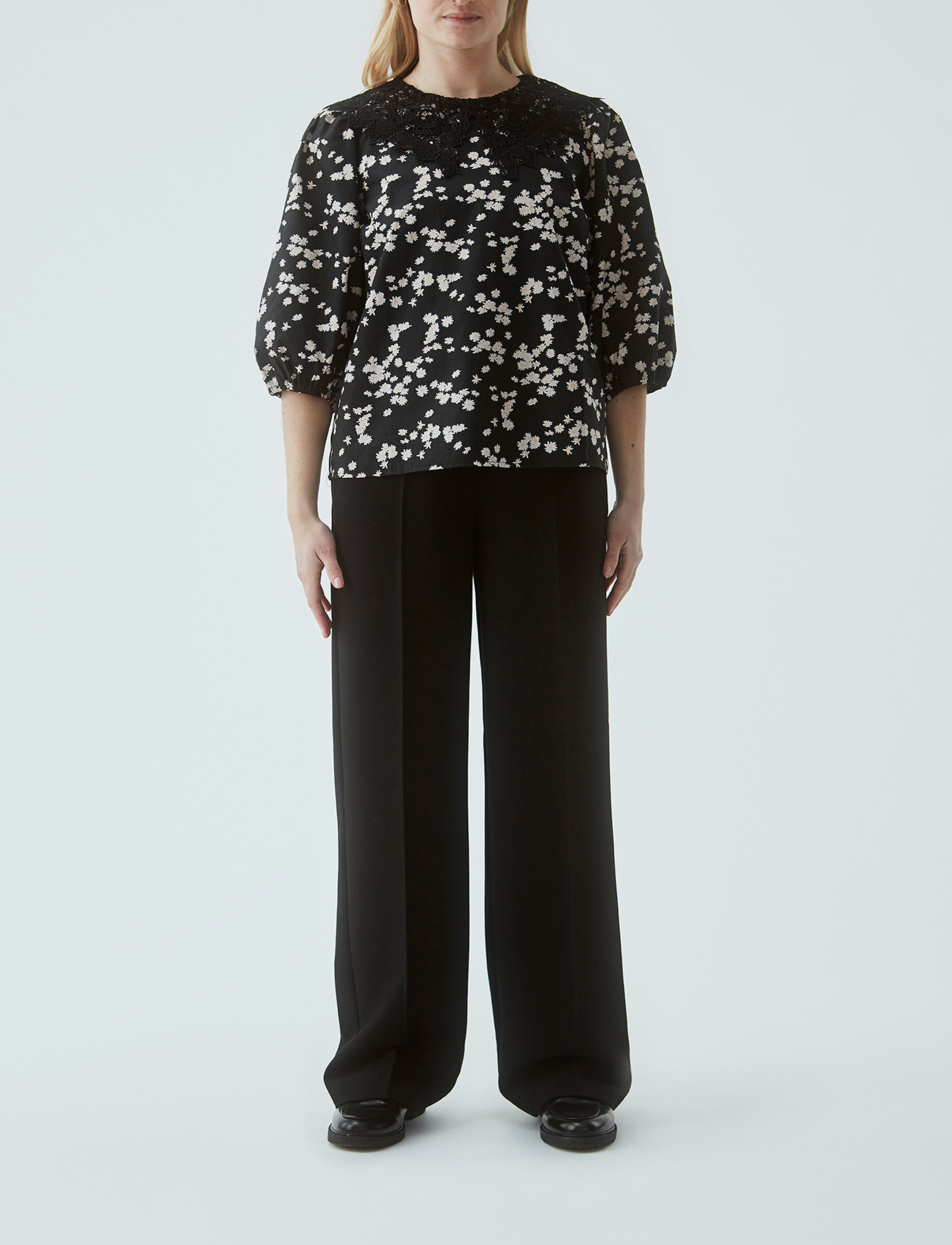 Modström Lilith Print Top, S, Blouses, Schwarz - Long-sleeved, Frauen
