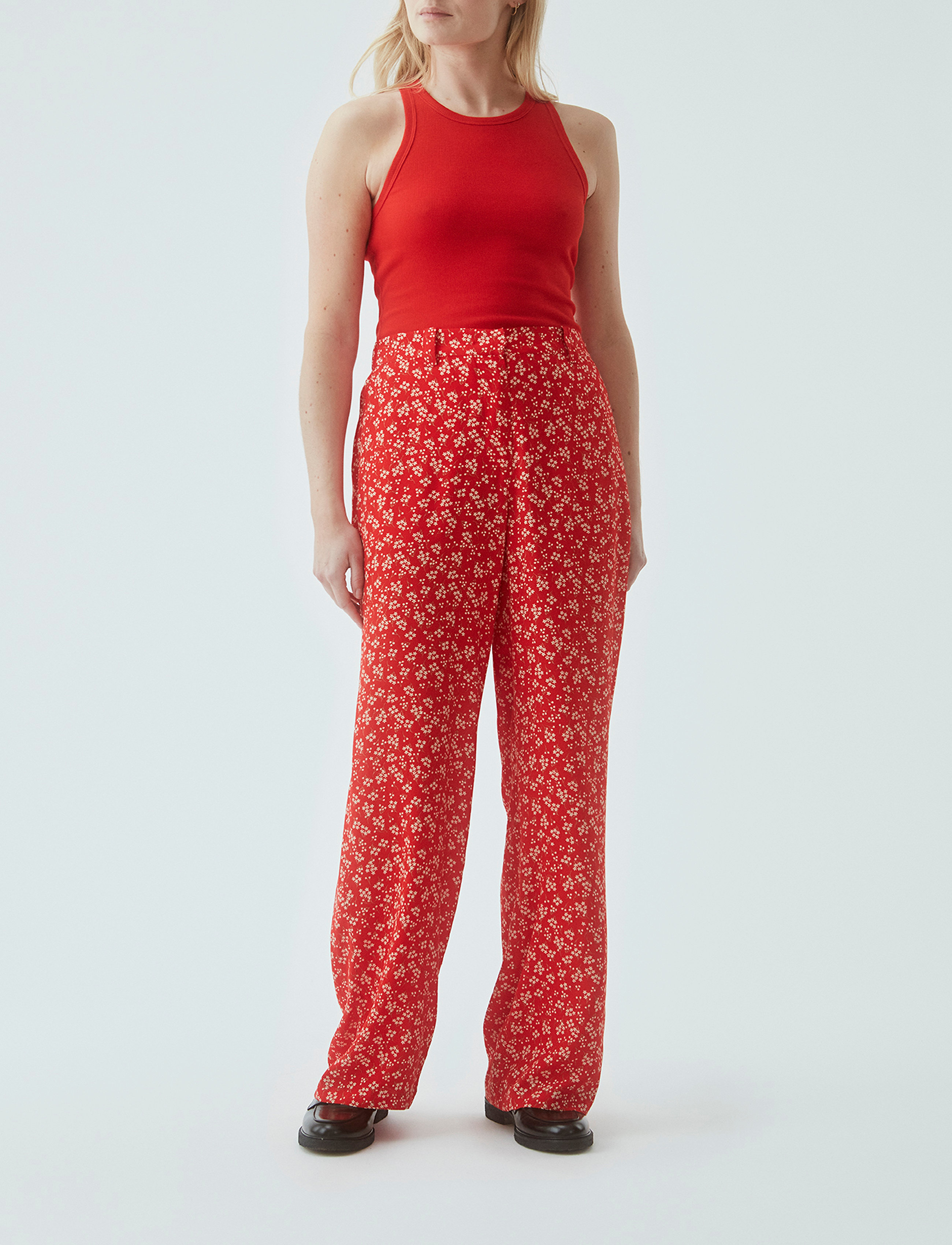 Modström Lotte Print Pants, XS, Trousers, Rot - Wide Leg, Frauen