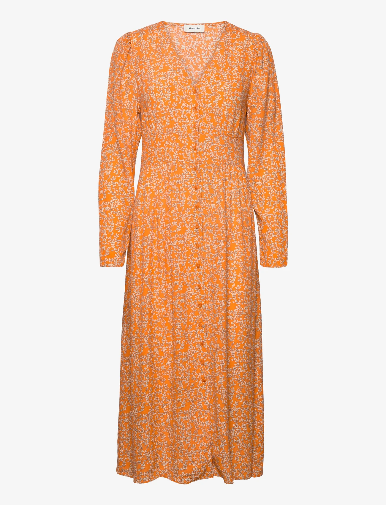 Modström - CorinnaMD print dress - midiklänningar - vibrant orange flower leaf - 0