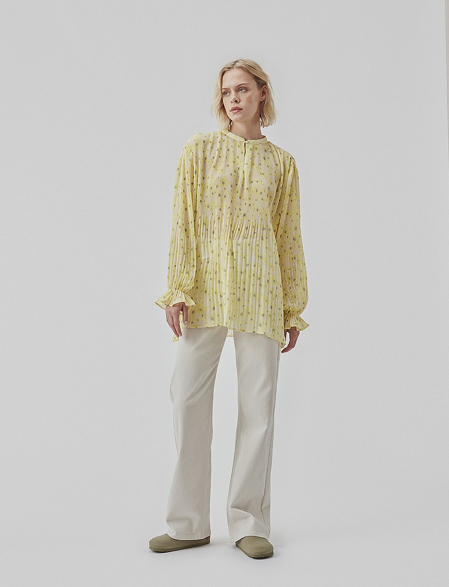 Modström - CruzMD print shirt - langærmede bluser - aqua yellow flower - 0