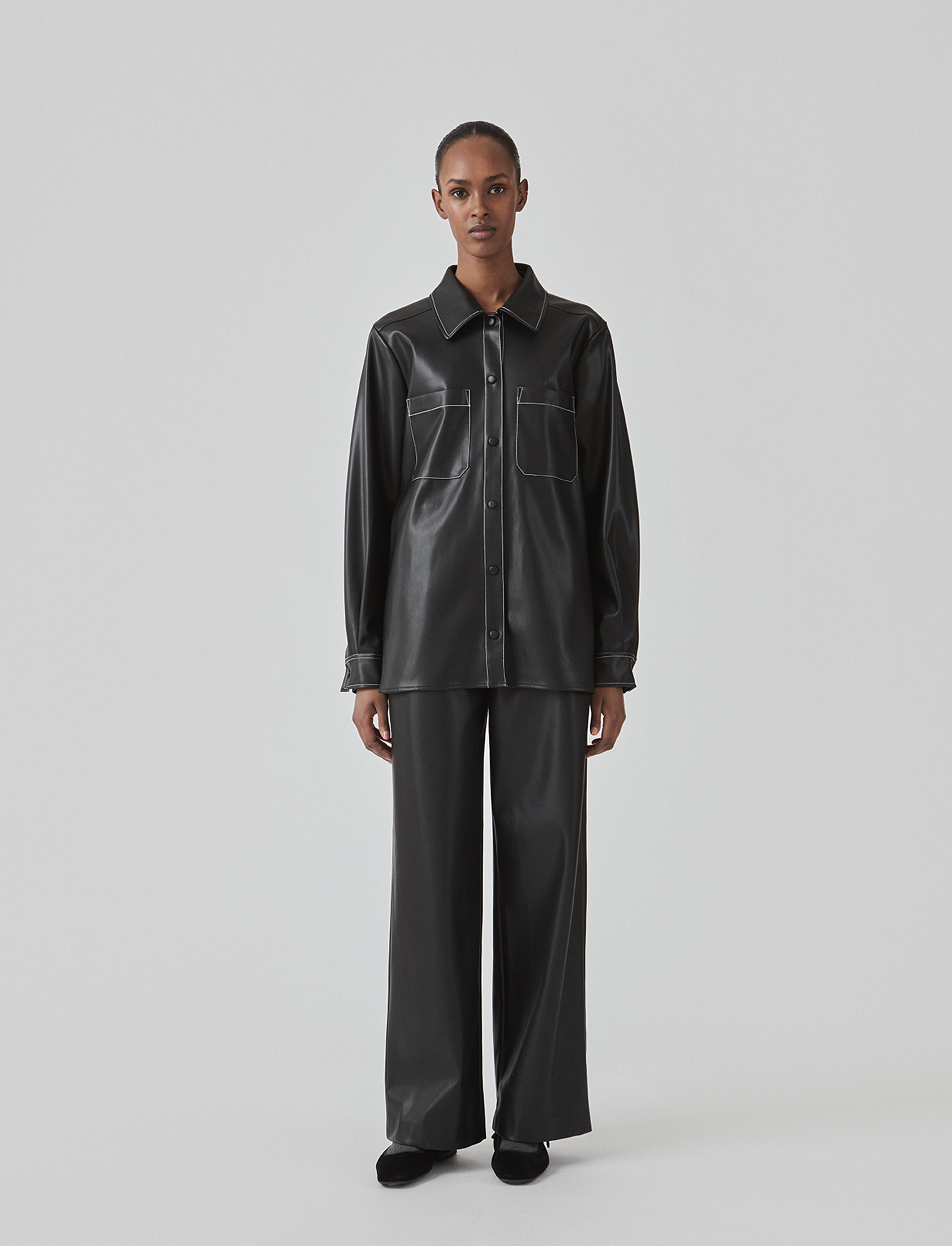 Modström Faminamd Shirt, Damen, Kunstleder Hemdjacke, Schwarz, Gr.S
