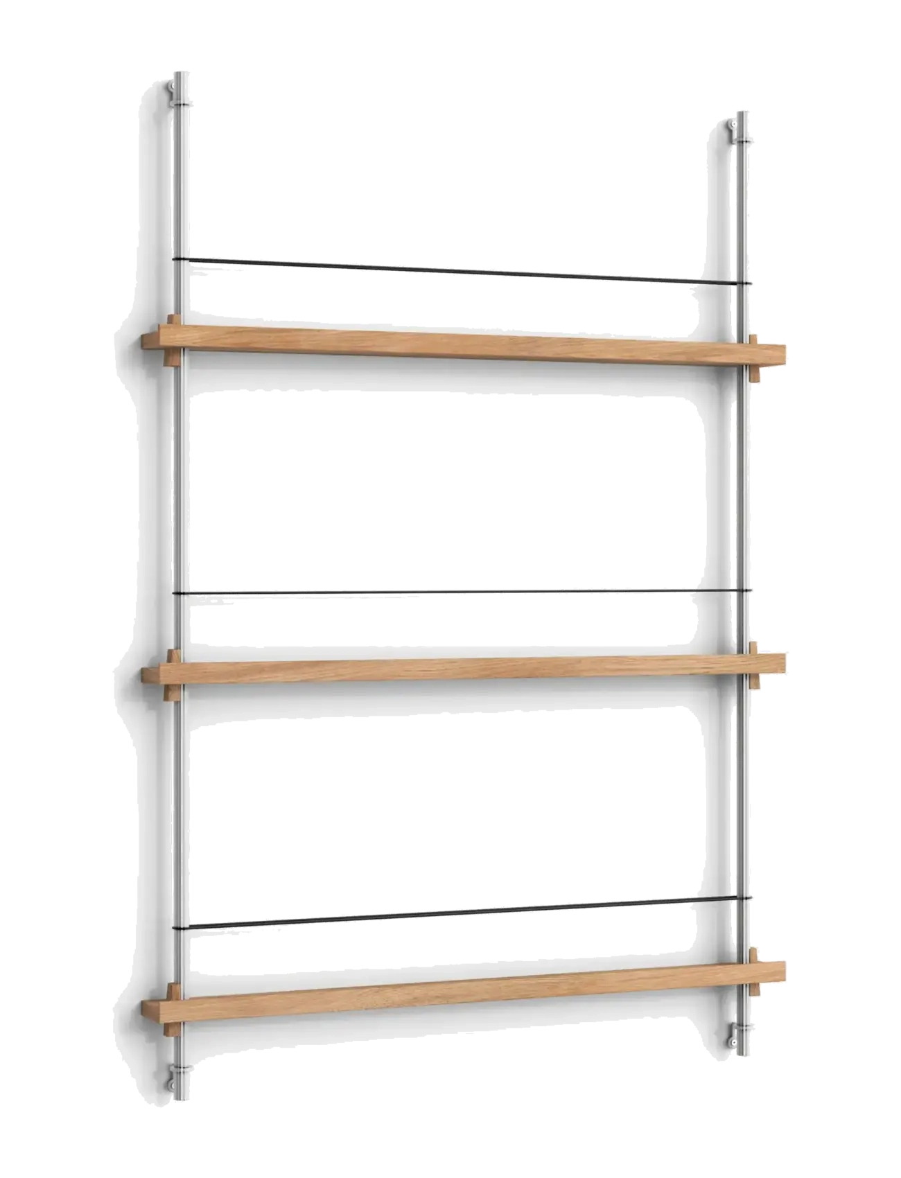 Box set, Magazine Shelving MS.115.1, Black shelves, Black legs (FSC MIX CREDIT) - OAK/STAINLESS STEEL