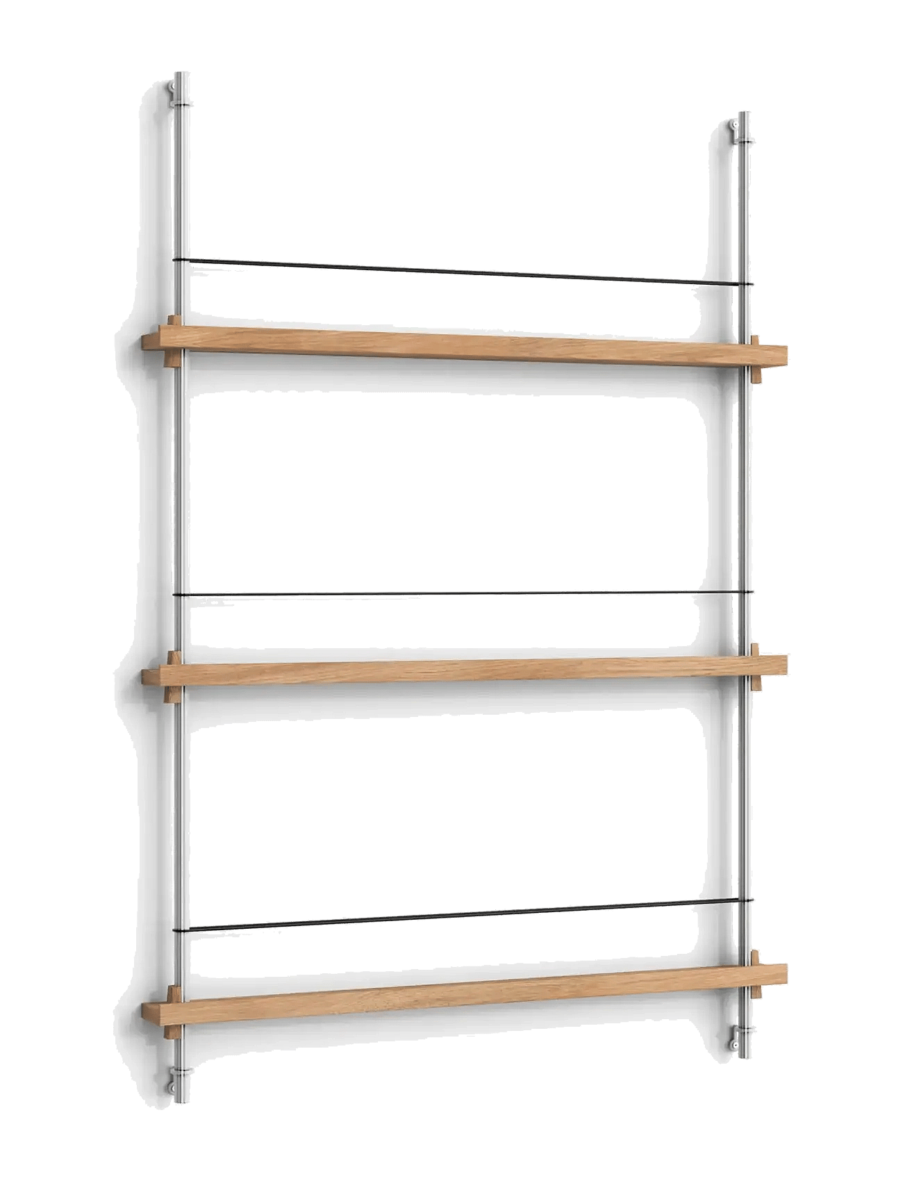 Box set, Magazine Shelving MS.65.1, Black shelves, Stainless Steel legs (FSC MIX CREDIT) - OAK/STAINLESS STEEL