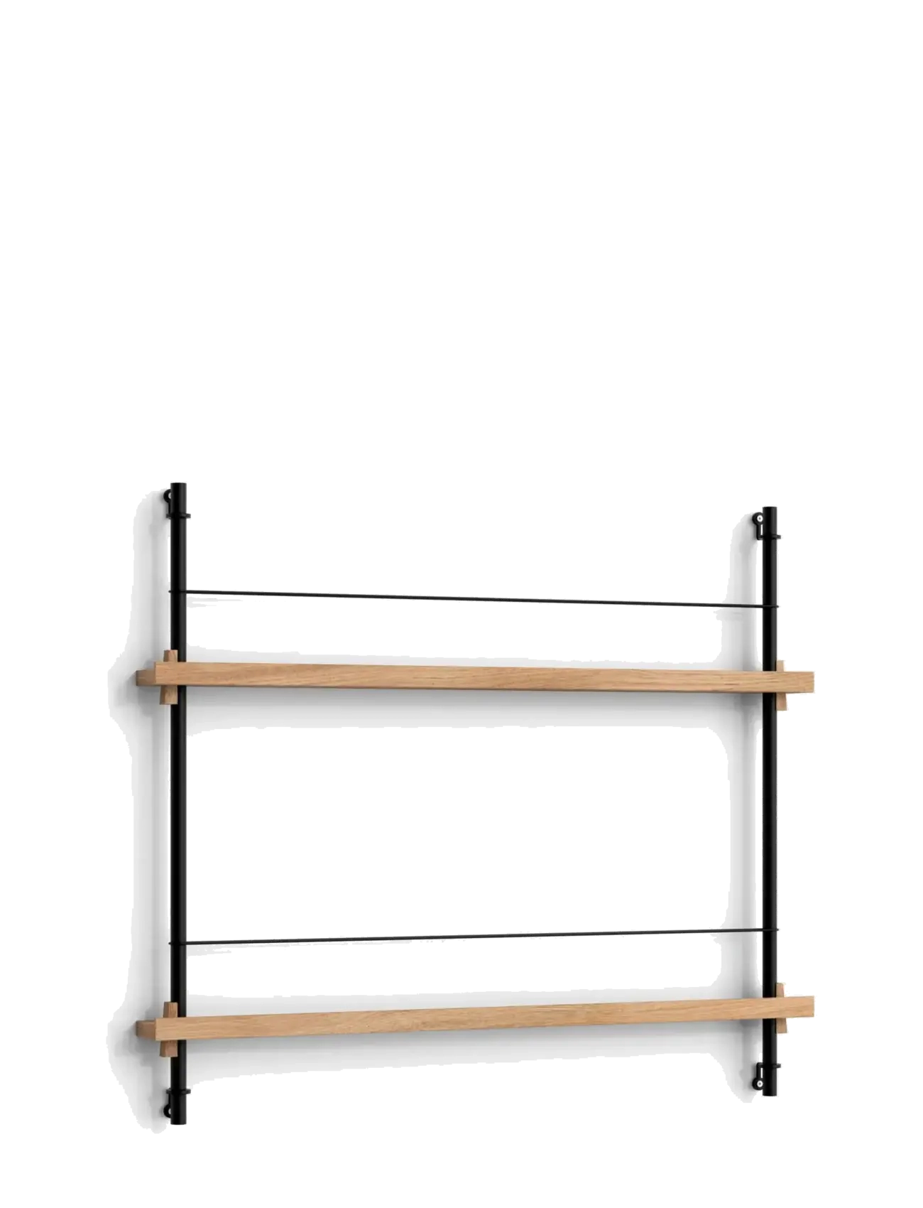 MOEBE Box set, Magazine Shelving MS.65.1, Oak shelves, Stainless Steel legs (FSC MIX CREDIT) - Hylder - OAK/BLACK / beige