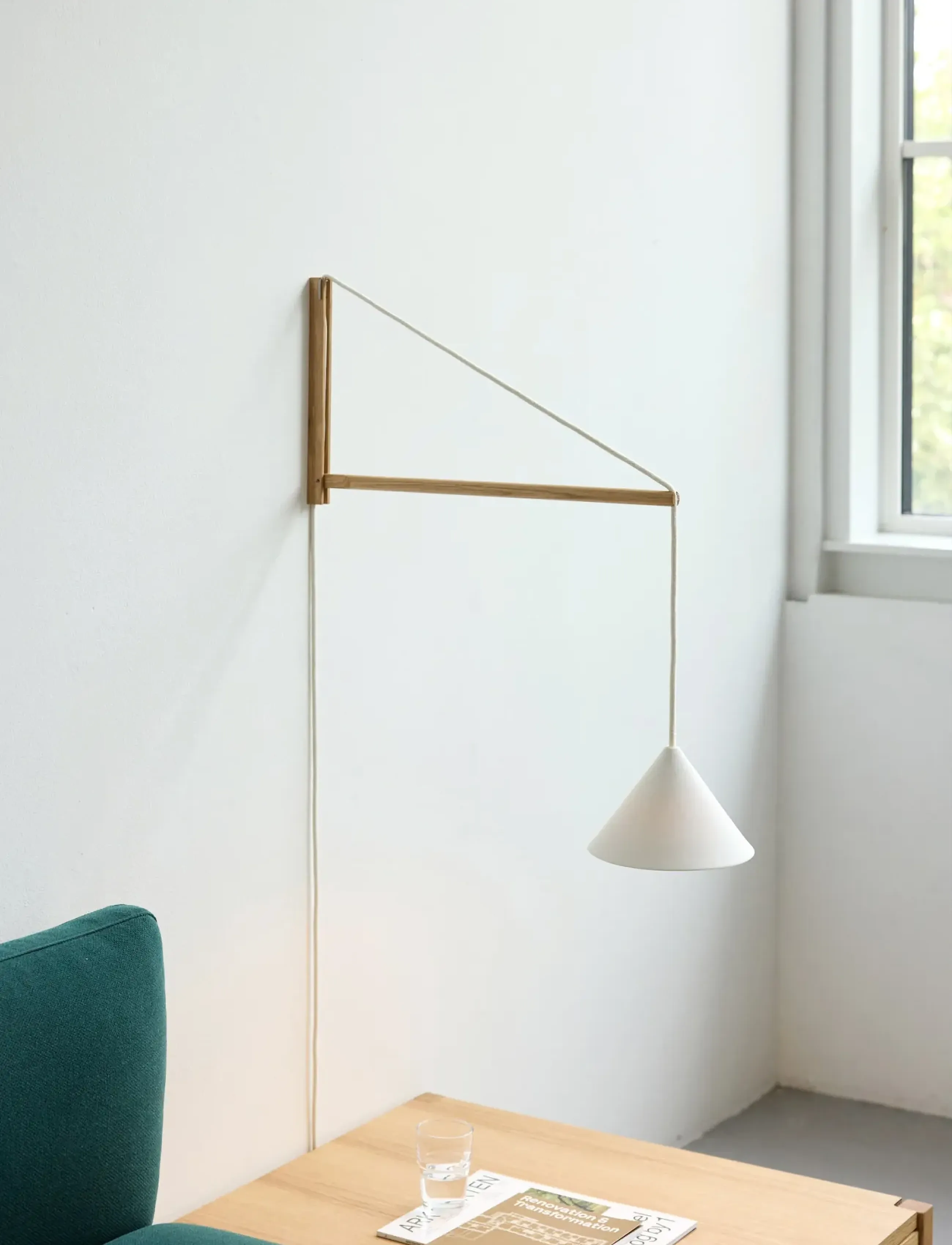 MOEBE - Suspended Wall Lamp, Oak, White (FSC 100 %) - væglamper - oak - 3