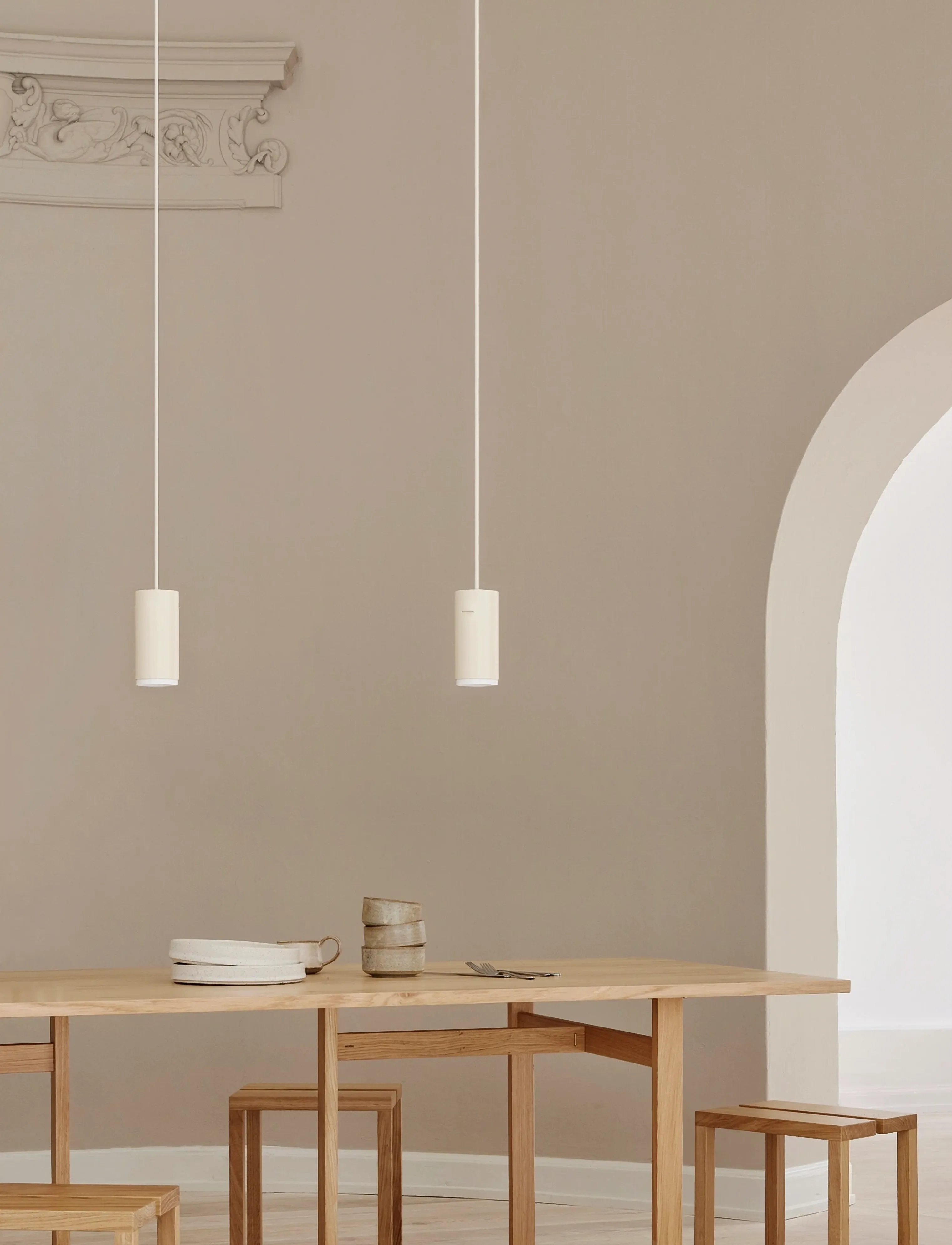 MOEBE Tube Pendant, Beige, Small, 8X16 cm, Ceiling Lamps, Creme - Pendant Homeware