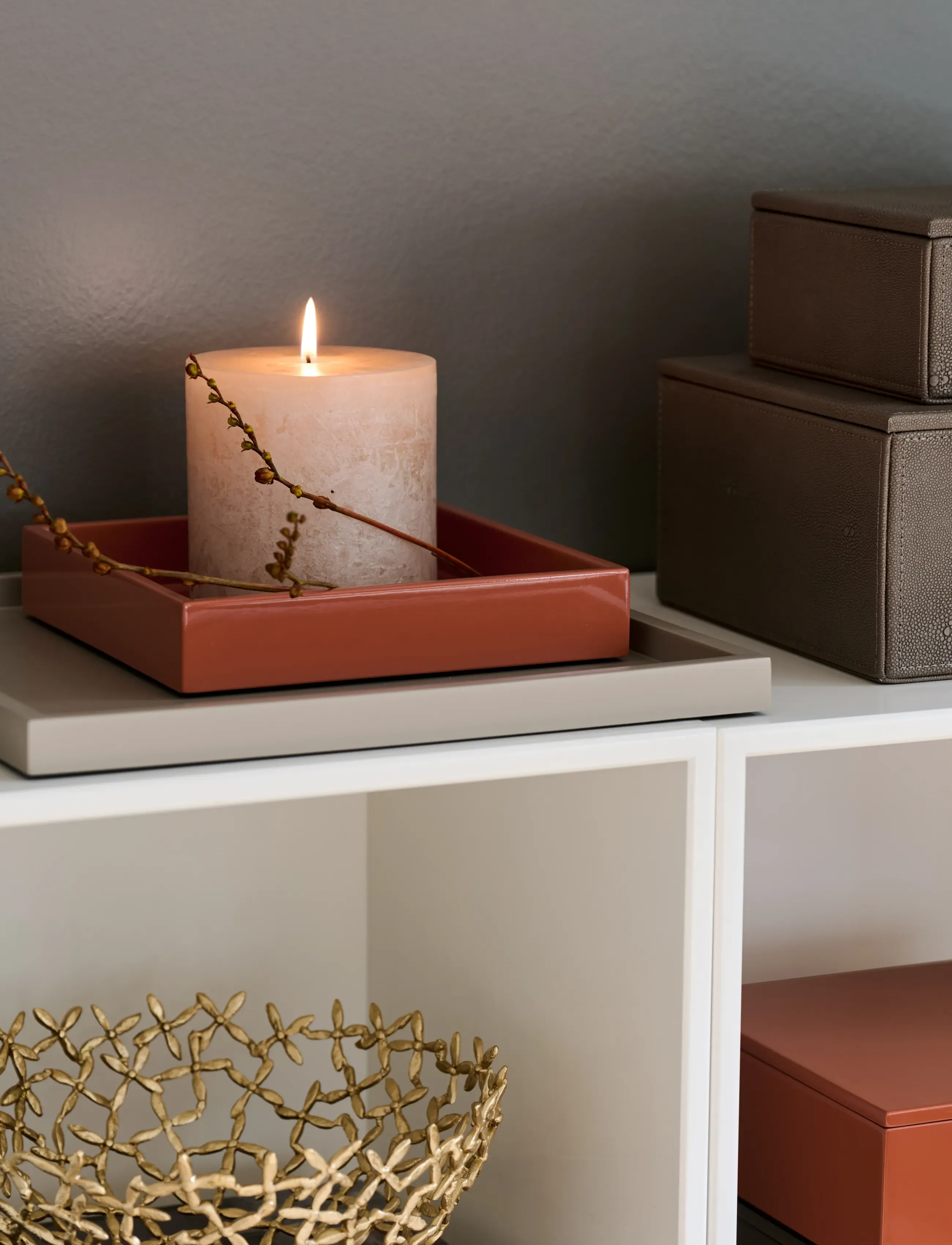 Mojoo Lux Lacquer Tray, 19X19X3.5, Decoration, Orange - Decorative Platters, Homeware