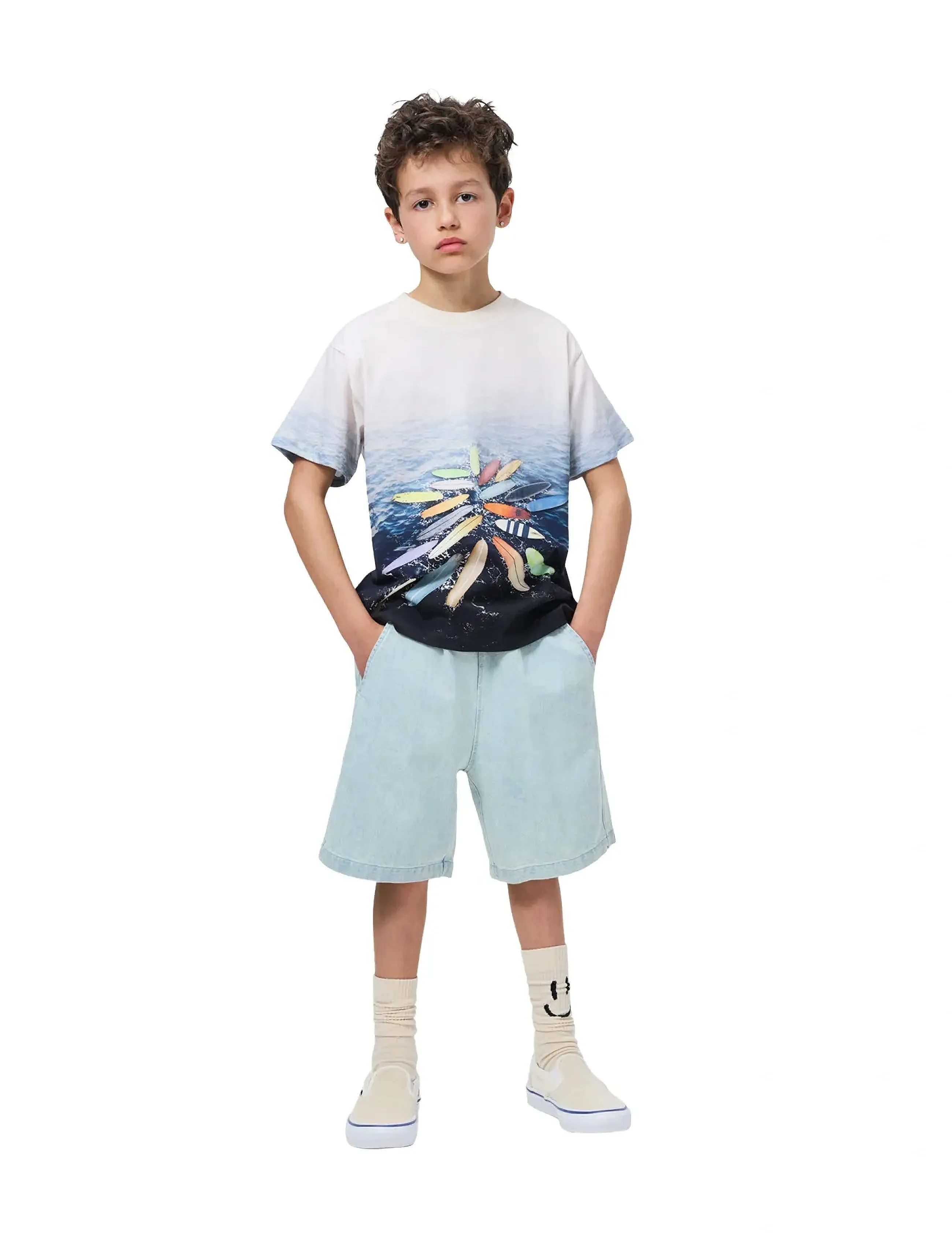 Molo Riley, Børn, Dinosaurprint T-shirt, Cream, Str: 128