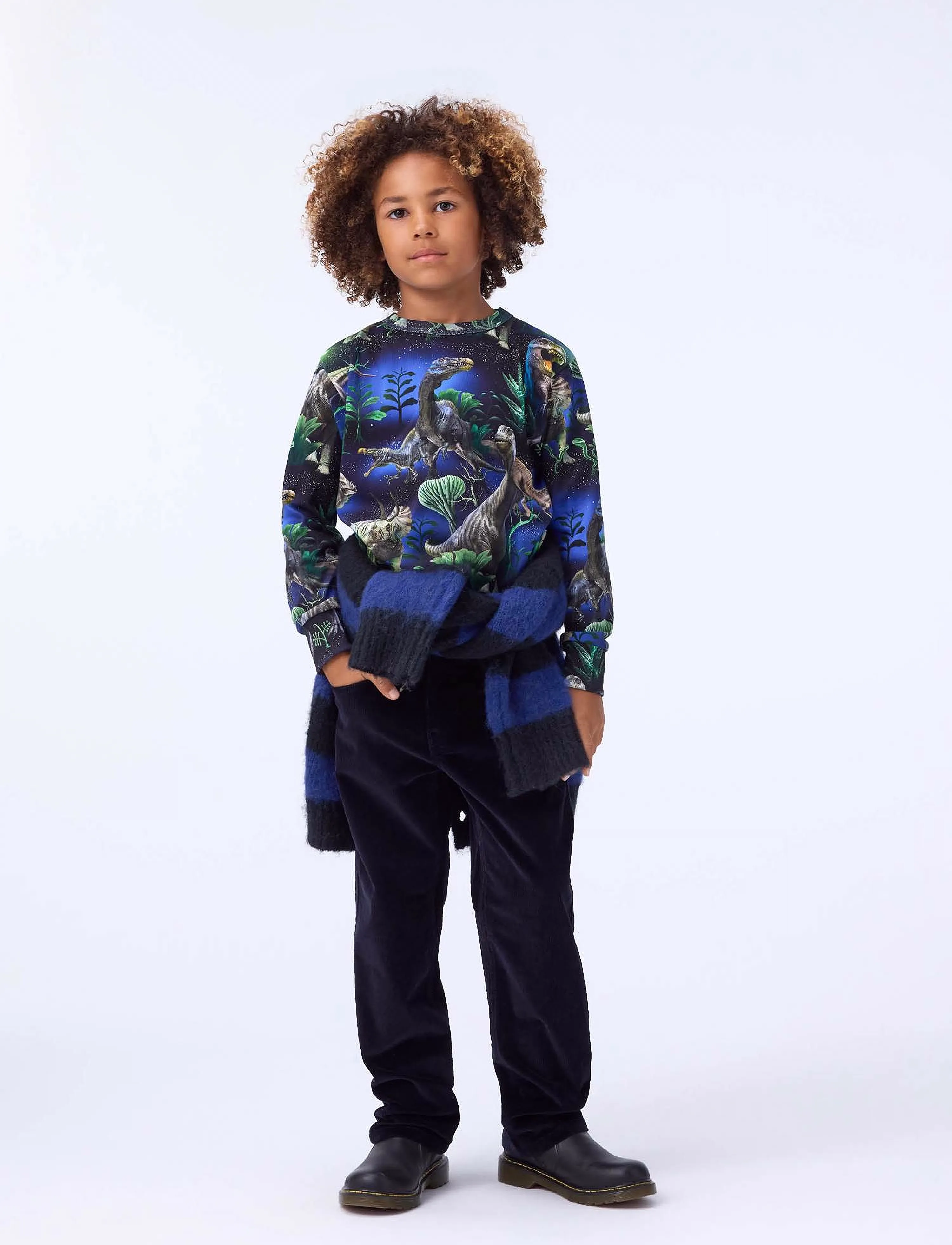Molo Rill, Børn, Dinosaurprint Langærmet Bluse, Navy, Str: 92
