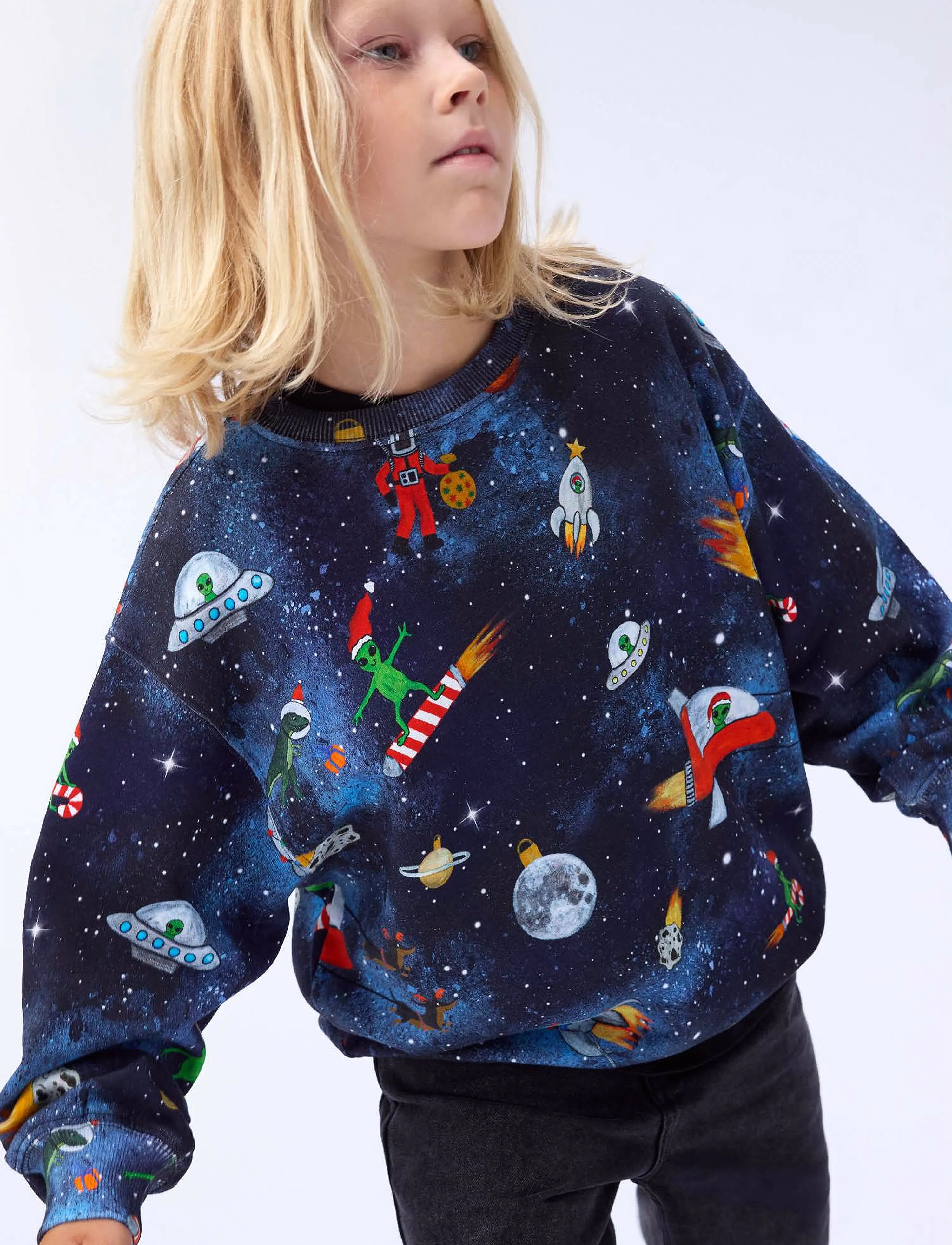 Molo Monti, Børn, Rum Print Sweatshirt, Navy, Str: 98