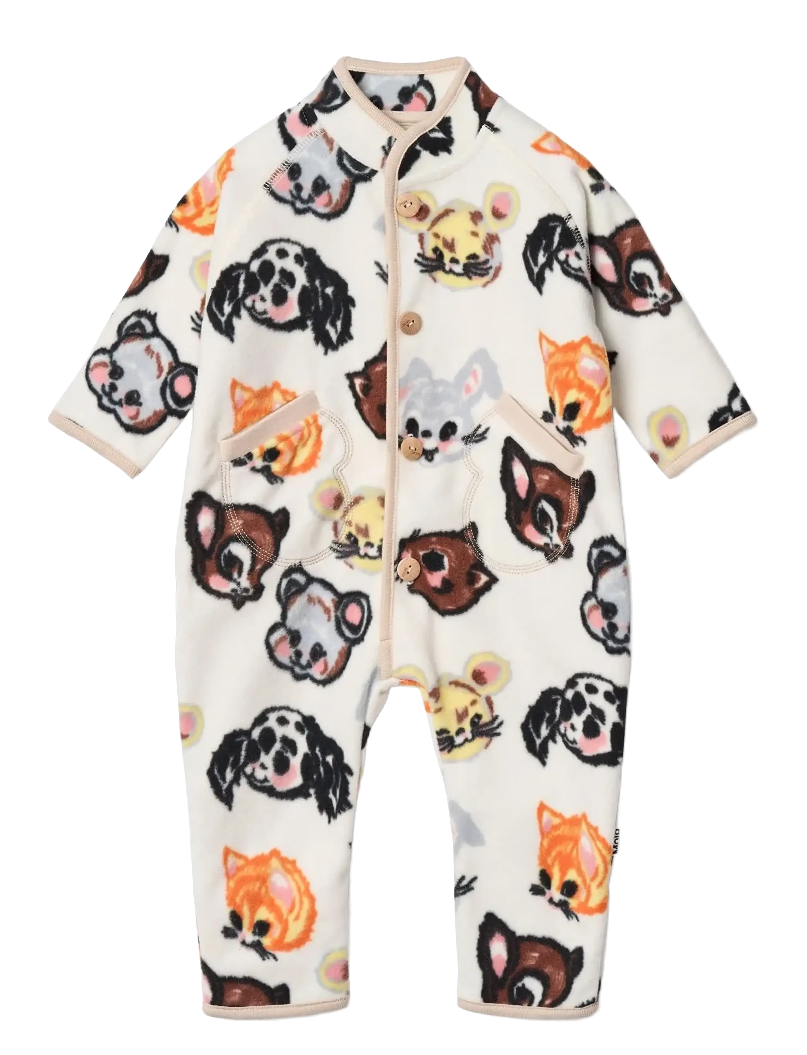 Molo Udo, Børn, Dyreprint Fleece Baby Heldragt, Cream, Str: 74