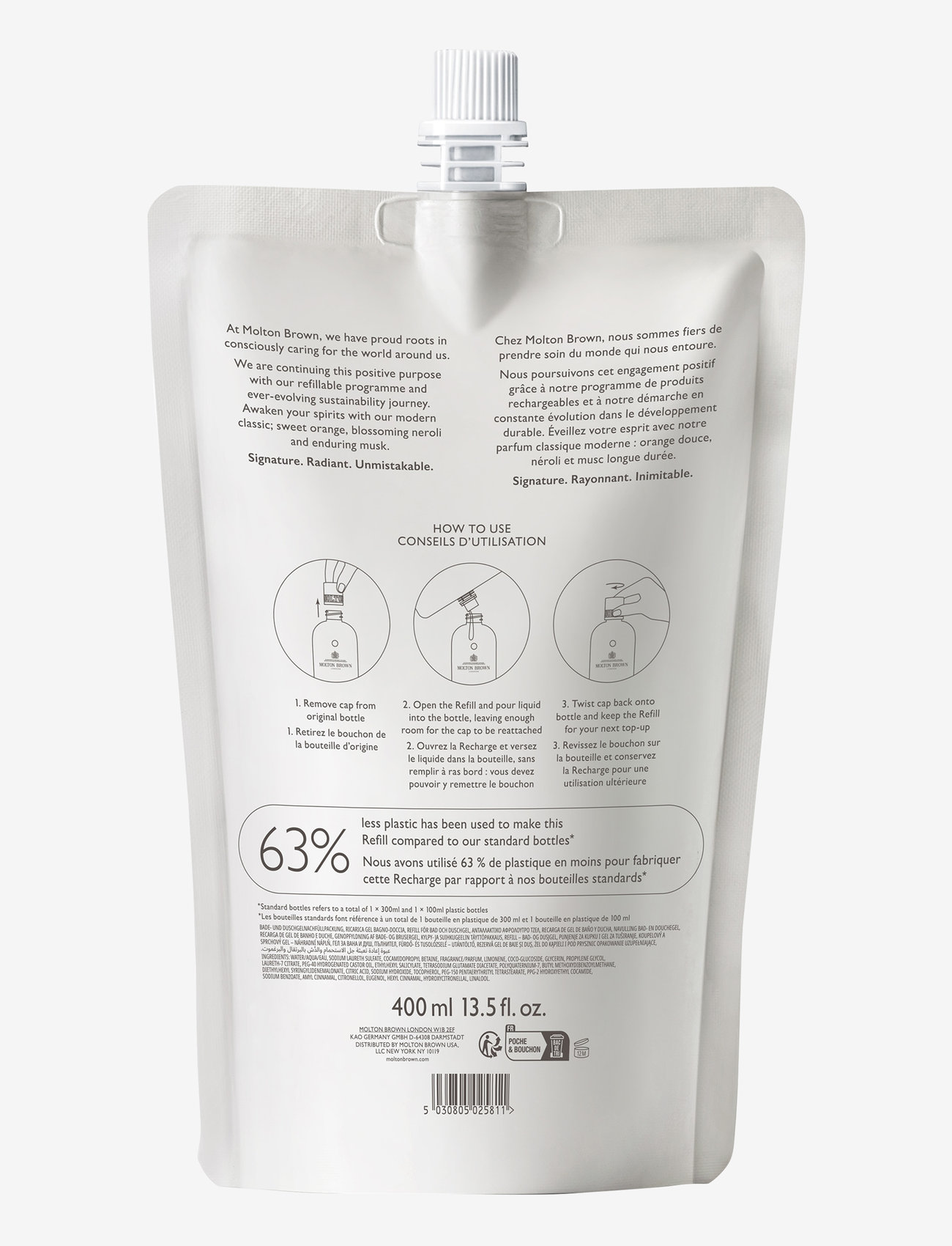 Molton Brown - Orange & Bergamot Bath & Shower Gel Refill Pouch - clear - 1