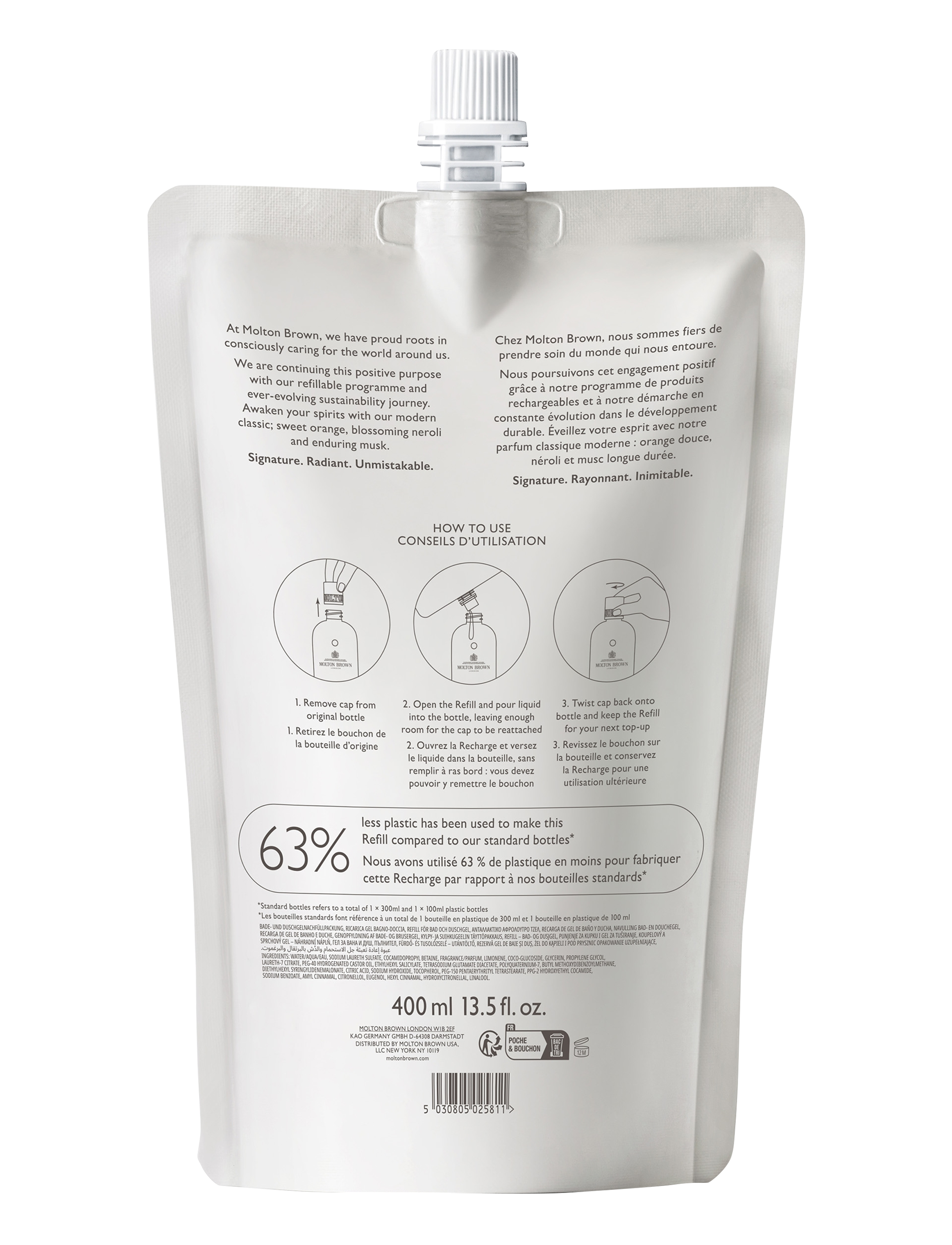 Molton Brown - Orange & Bergamot Bath & Shower Gel Refill Pouch - duschgel & duscholjor  - clear - 1