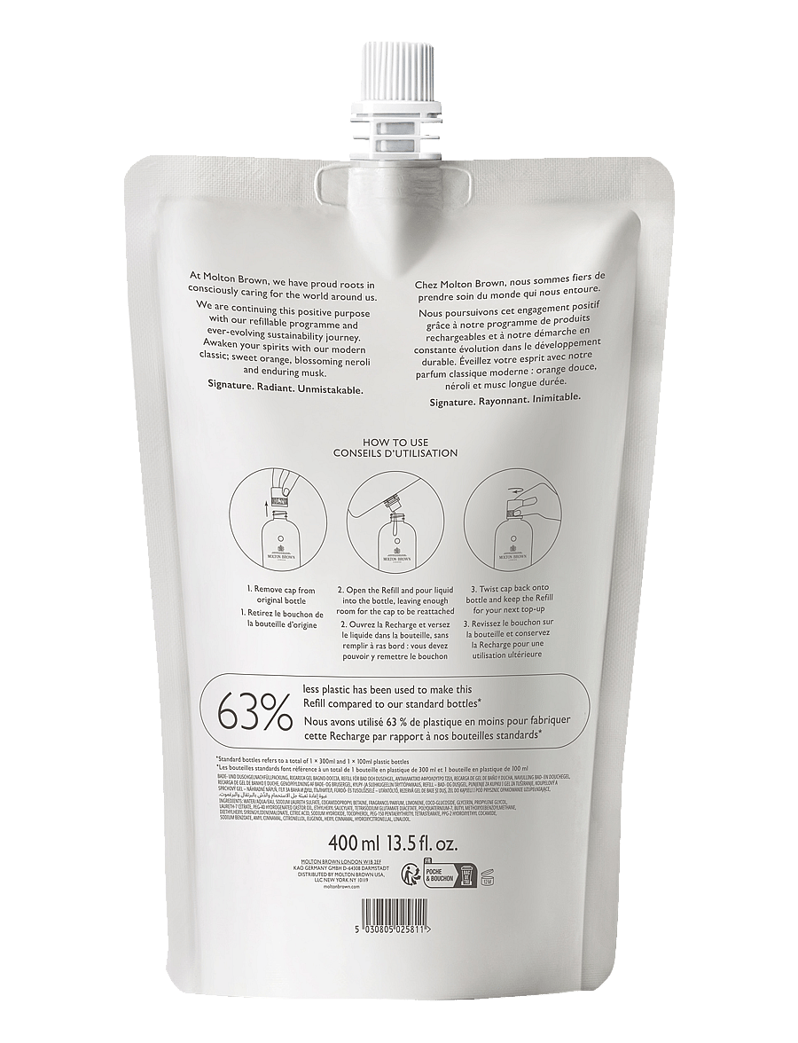 Molton Brown - Orange & Bergamot Bath & Shower Gel Refill Pouch - dušigeelid ja õlid - clear - 1