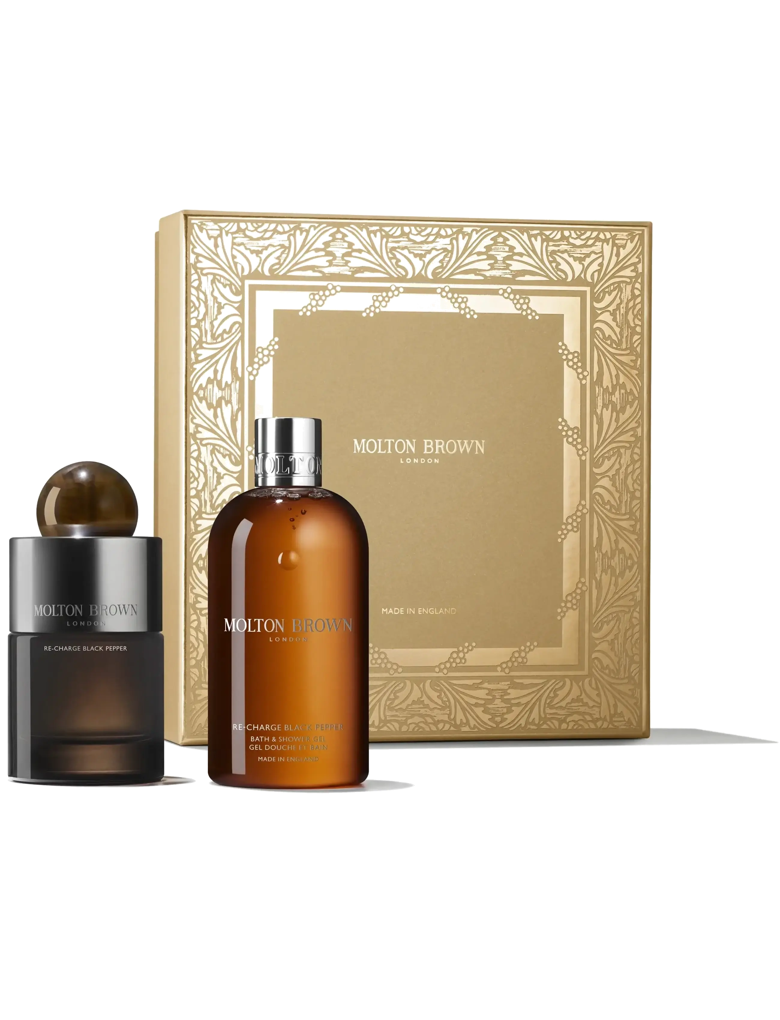Molton Brown Gift Set Re-Charge Black Pepper Fragrance Set Edp + Bath & Shower Gel, Flydende håndsæbe, Nude, Str: 400 ML
