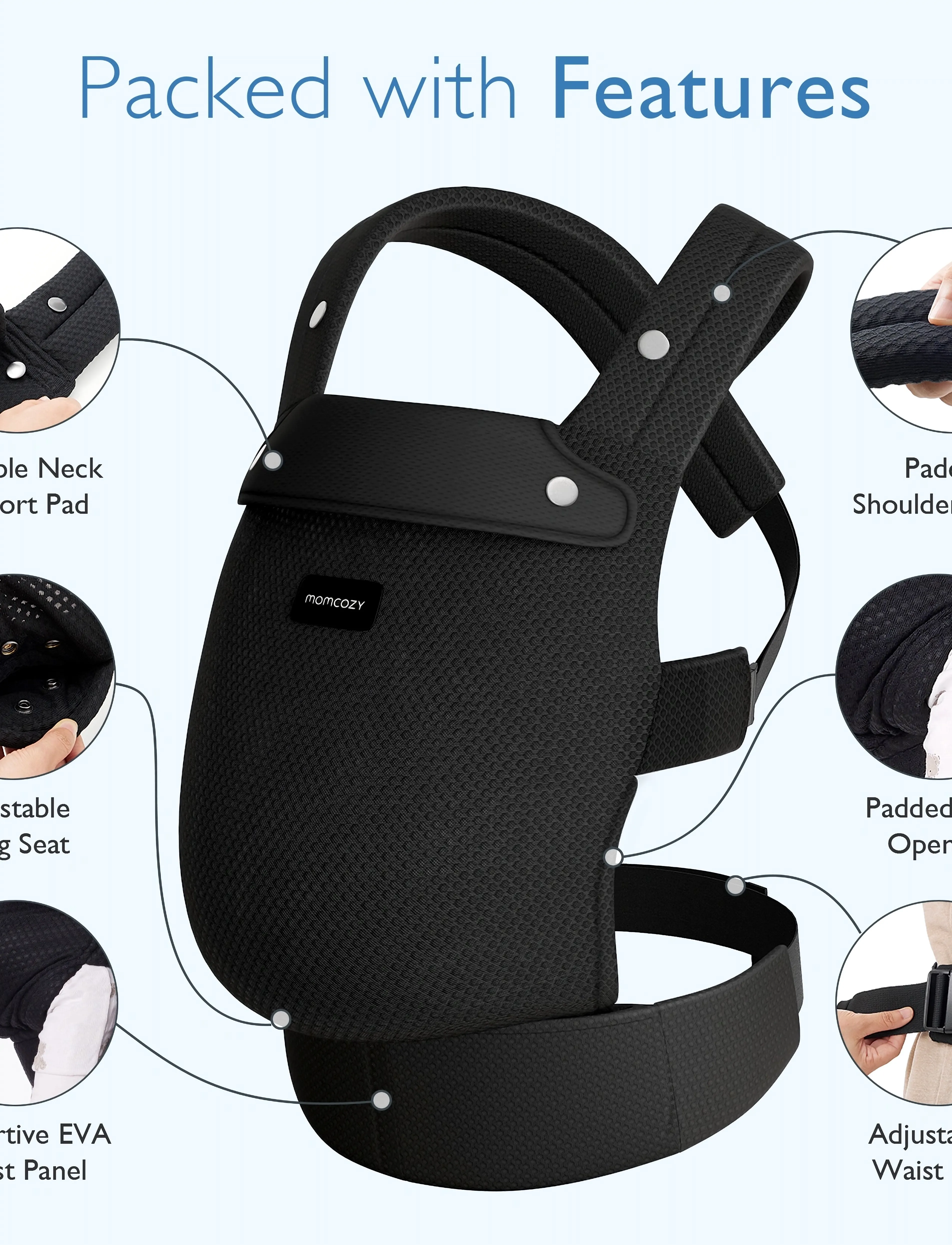 Momcozy Momcozy Newborn To Toddler Air Mesh Soft Structured Carrier Black, One Size, Black, Baby Og Graviditet > Baby Carriers & Baby Wraps, Børn