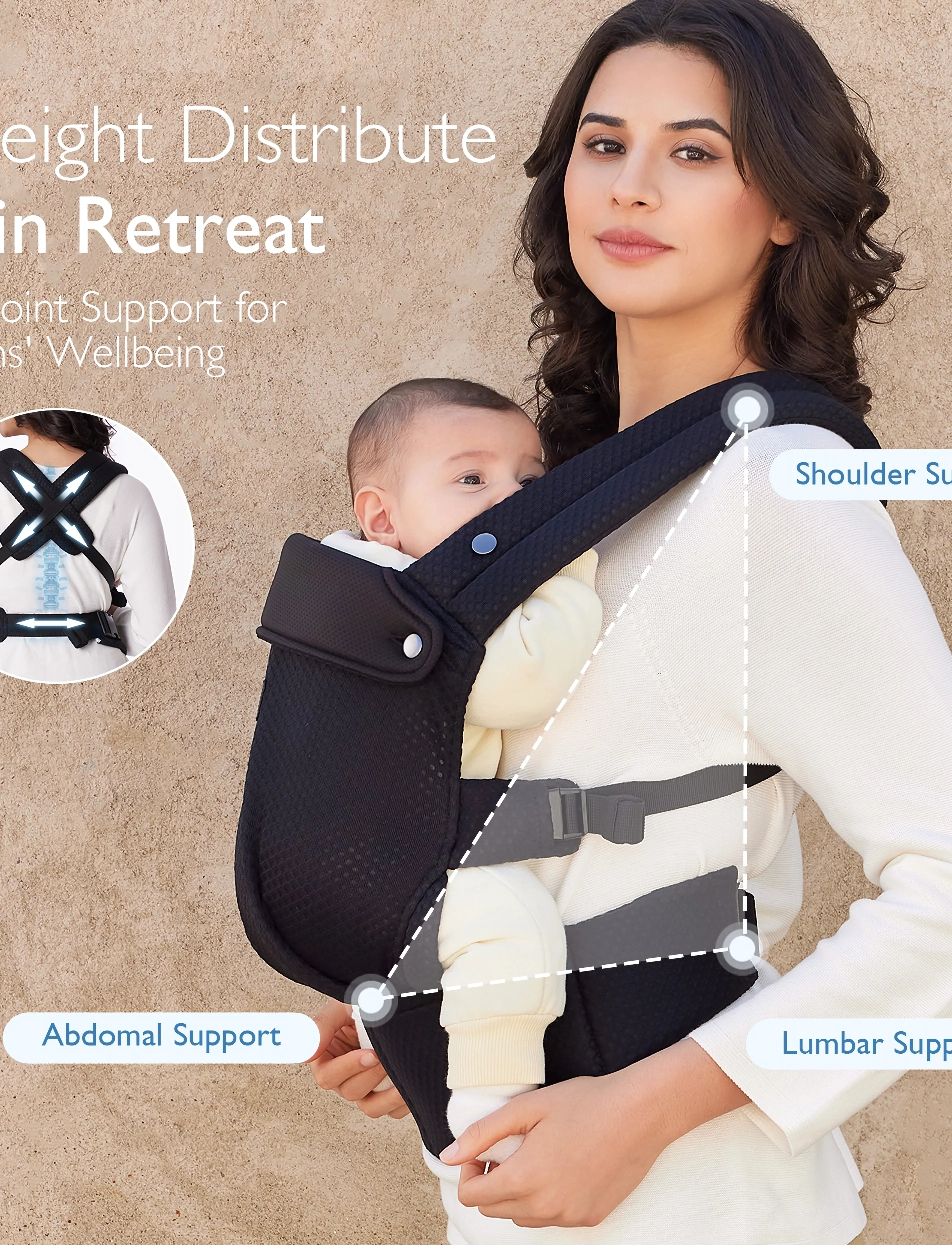 Momcozy - Momcozy  Newborn to Toddler Air Mesh Soft Structured Carrier Black - babytragen - black - 0