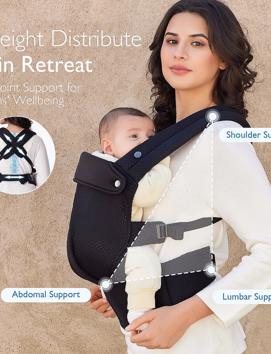 Momcozy - Momcozy Newborn to Toddler Air Mesh Soft Structured Carrier Black - babytragen - black - 0