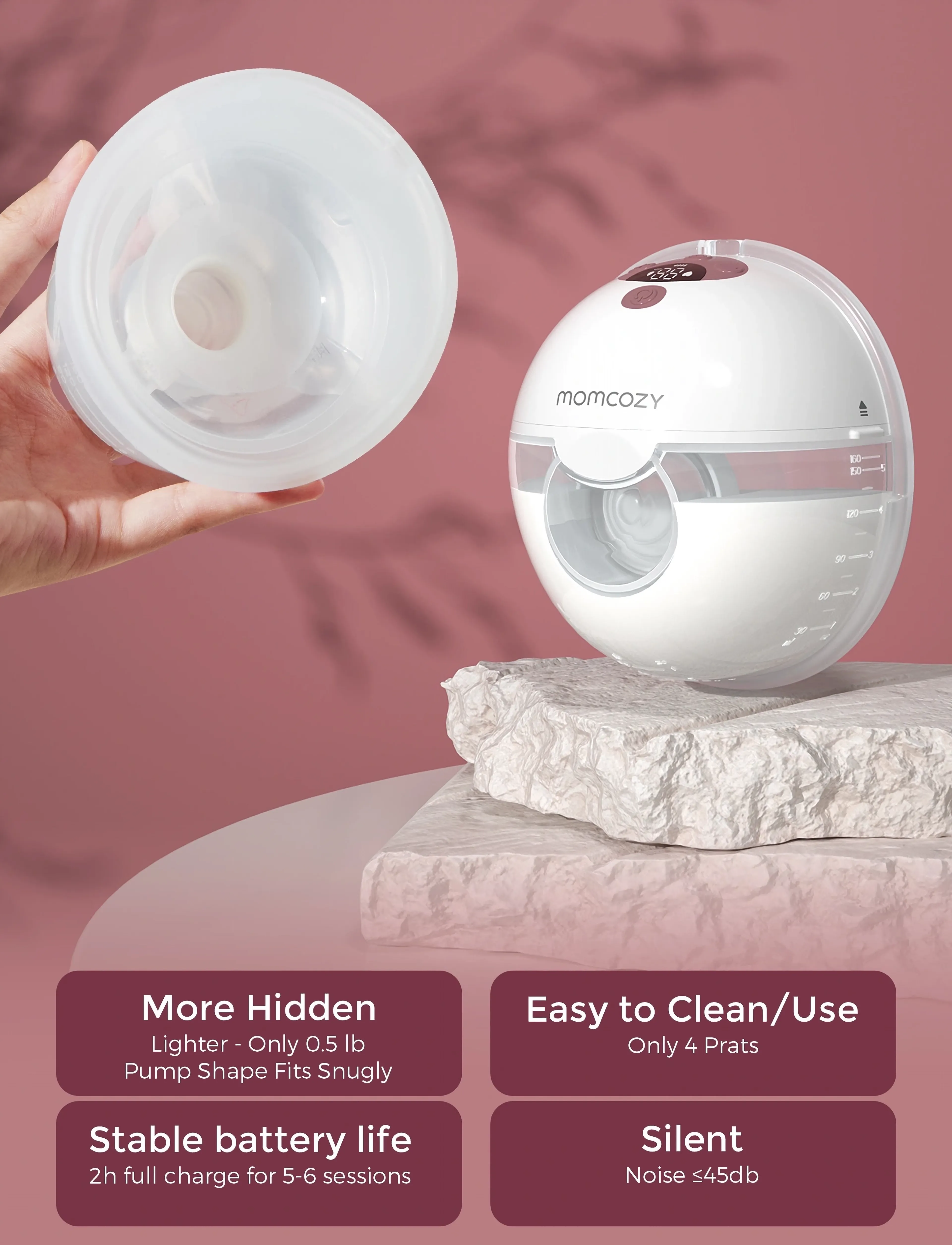 Momcozy M5 Single Pack Wearable Breast Pump Rot, Kinder, Tragbare Milchpumpe, Weiß, Gr.ONE SIZE