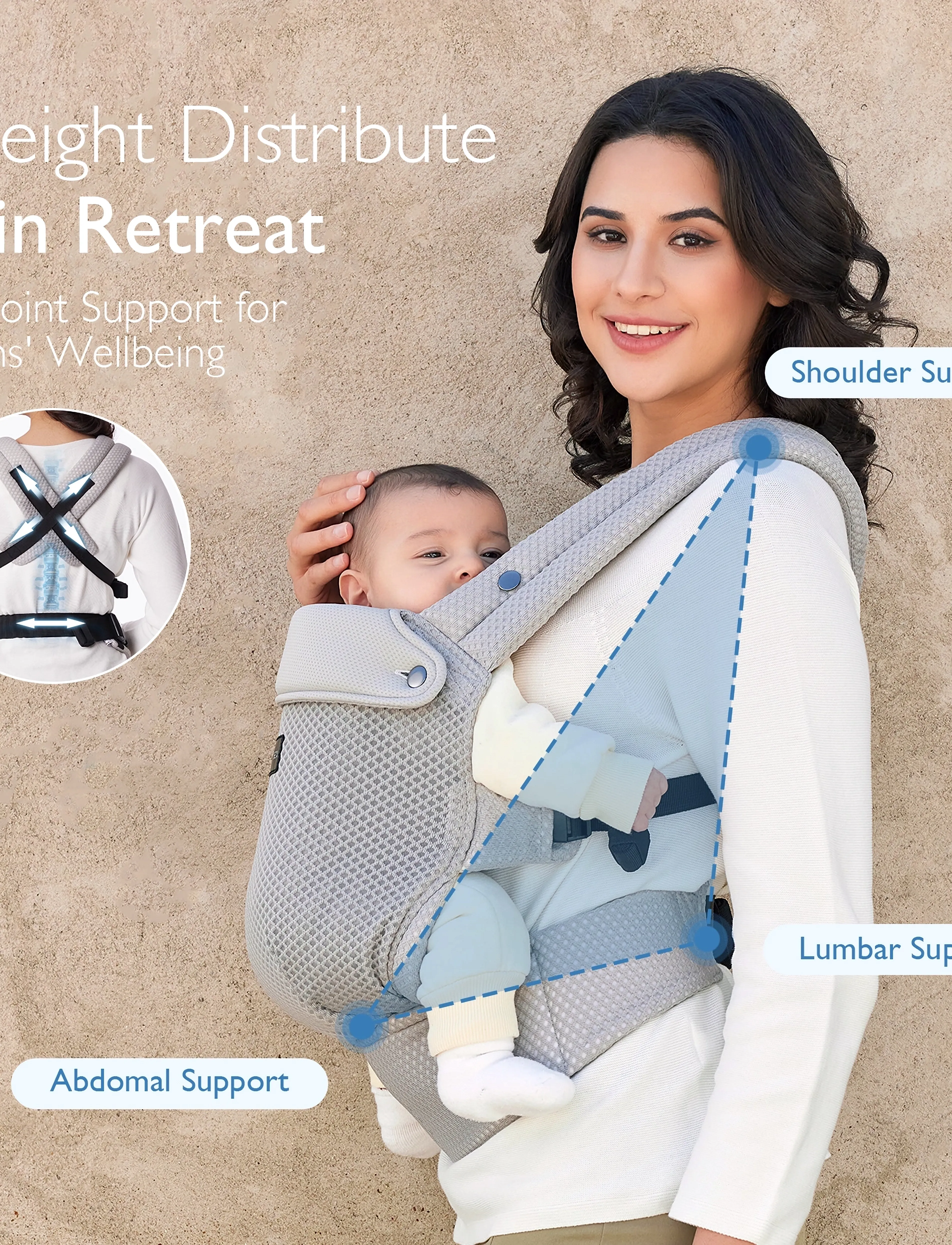 Momcozy Momcozy Newborn To Toddler Air Mesh Soft Structured Carrier Grey, One Size, Grey, Baby Og Graviditet > Baby Carriers & Baby Wraps, Børn