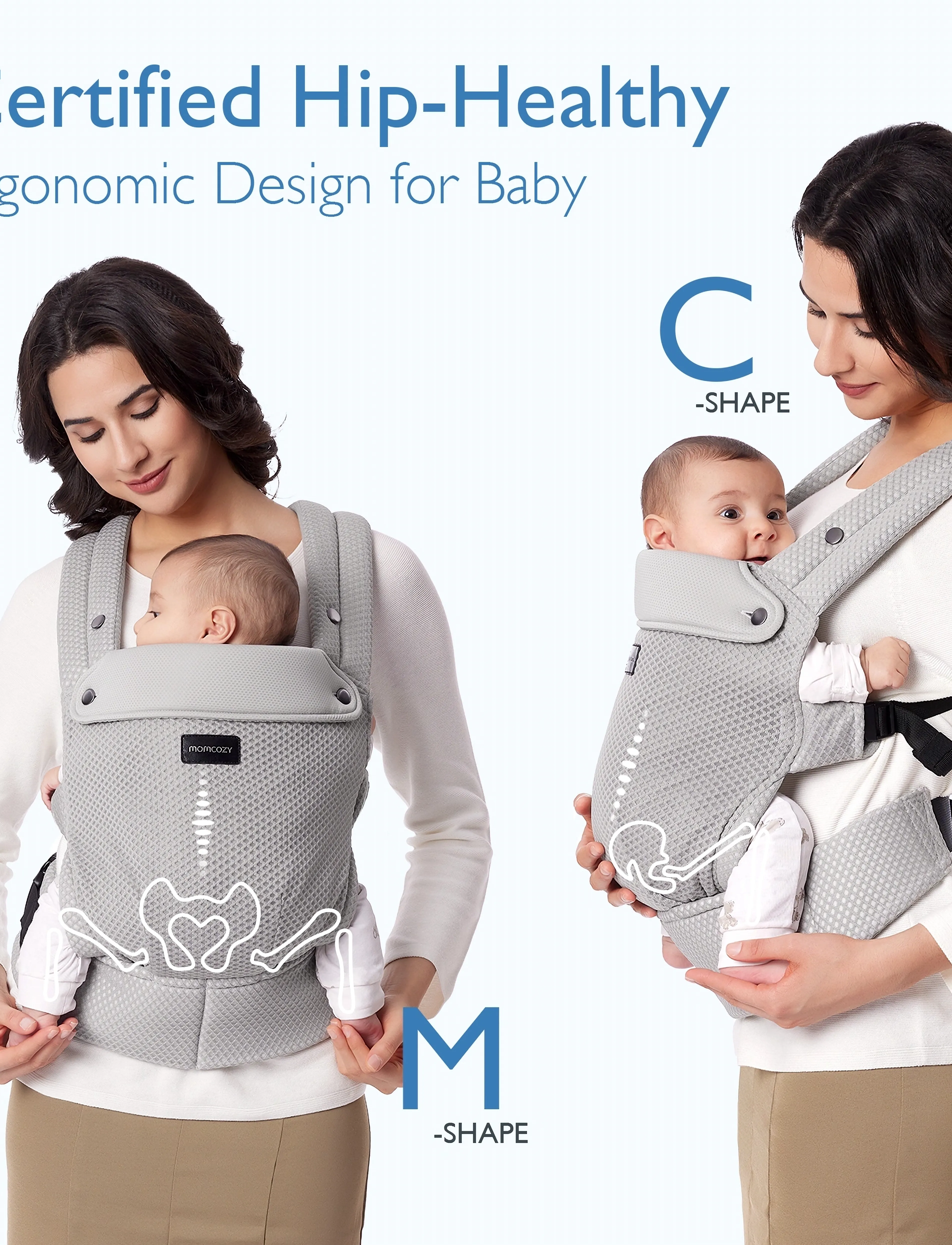 Momcozy - Momcozy  Newborn to Toddler Air Mesh Soft Structured Carrier Grey - babytragen - grey - 4