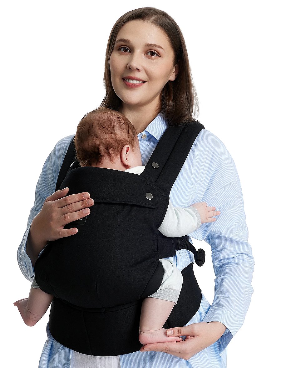 Momcozy - Momcozy Newborn to Toddler Cotton Soft Structured Carrier Black - bæreseler & strækvikler - black - 4