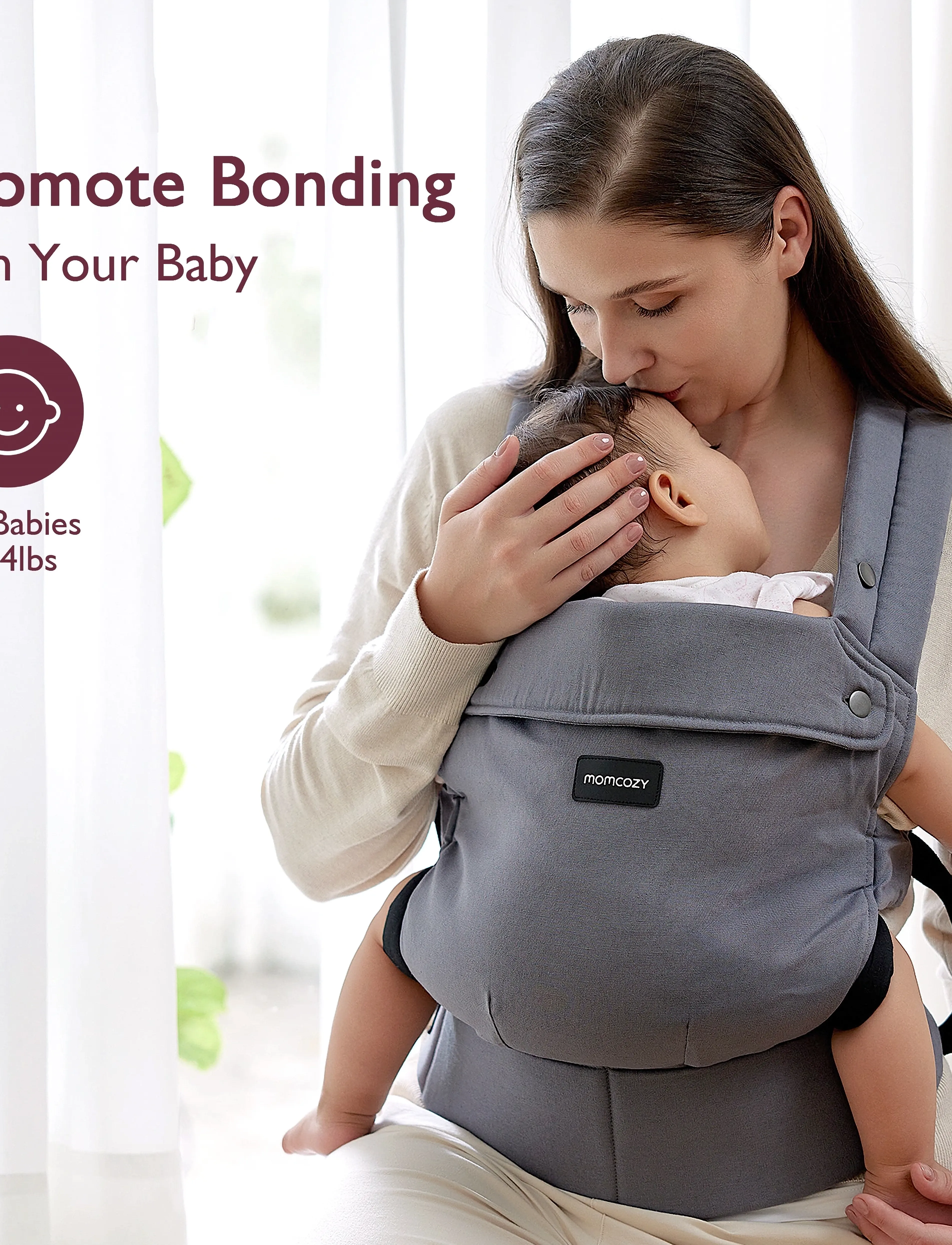 Momcozy - Momcozy  Newborn to Toddler Cotton Soft Structured Carrier Grey - bæreseler - grey - 2