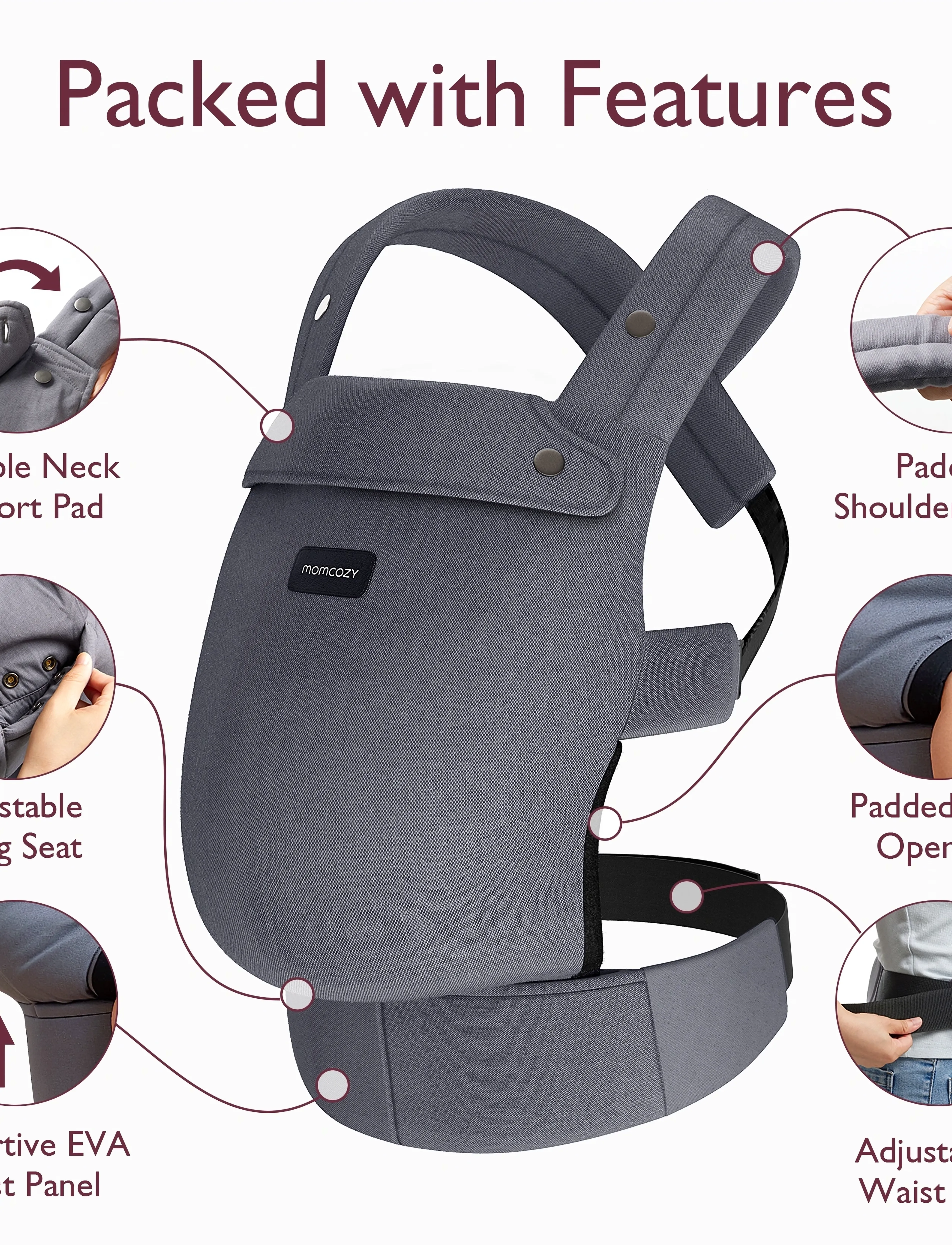 Momcozy - Momcozy  Newborn to Toddler Cotton Soft Structured Carrier Grey - bæreseler - grey - 3