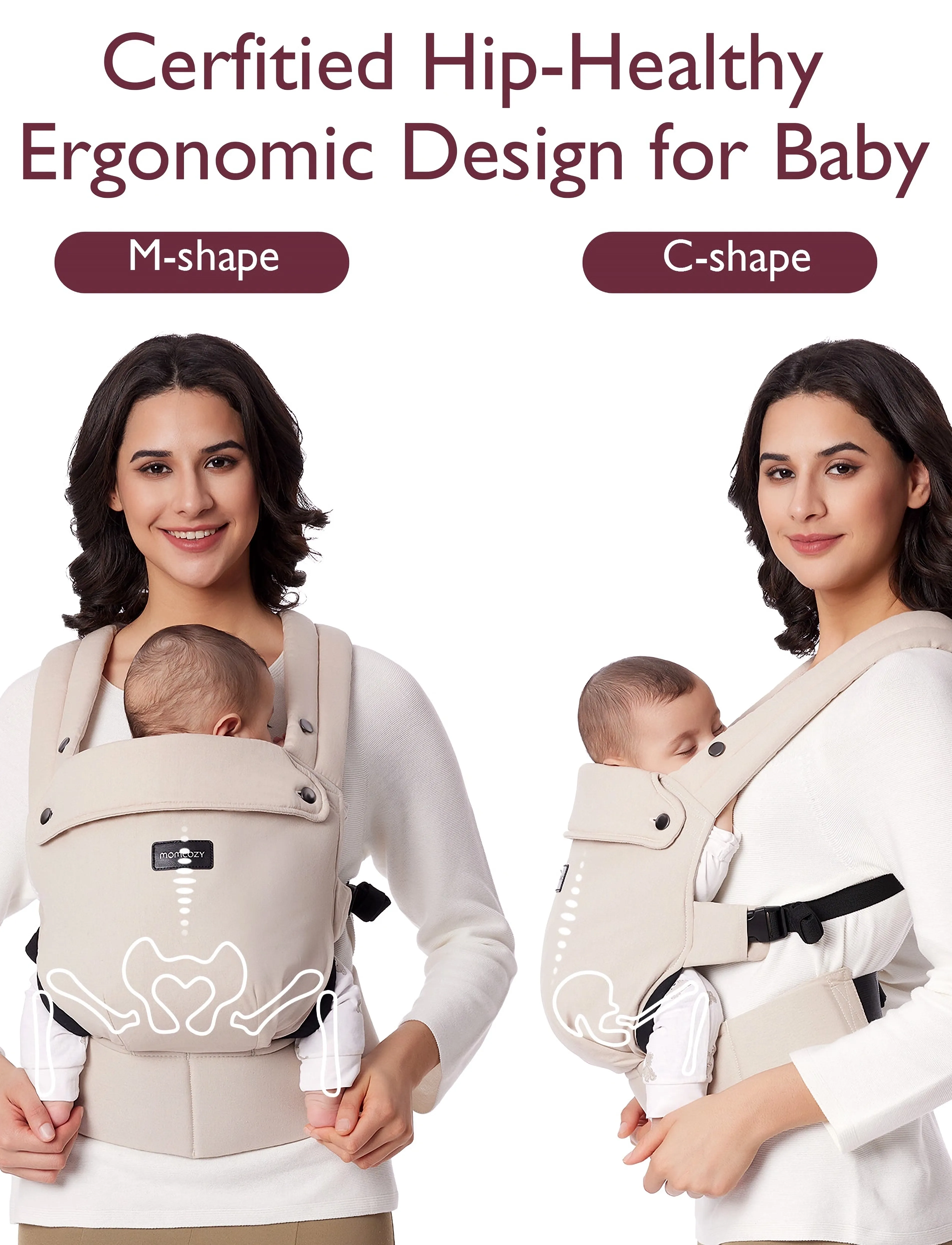 Momcozy - Momcozy  Newborn to Toddler Cotton Soft Structured Carrier Khaki - baby carriers - khaki - 3