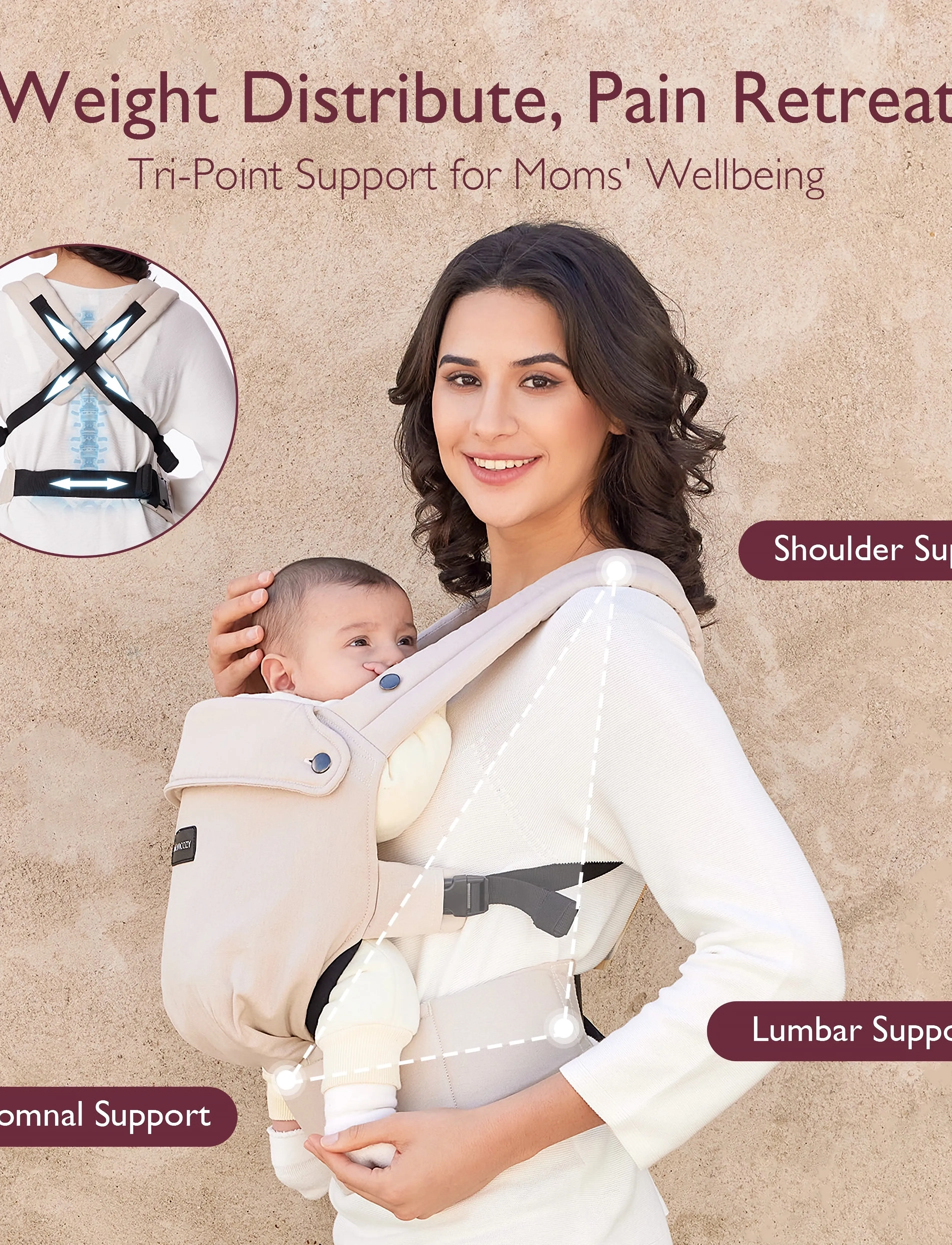 Momcozy - Momcozy  Newborn to Toddler Cotton Soft Structured Carrier Khaki - baby carriers - khaki - 4