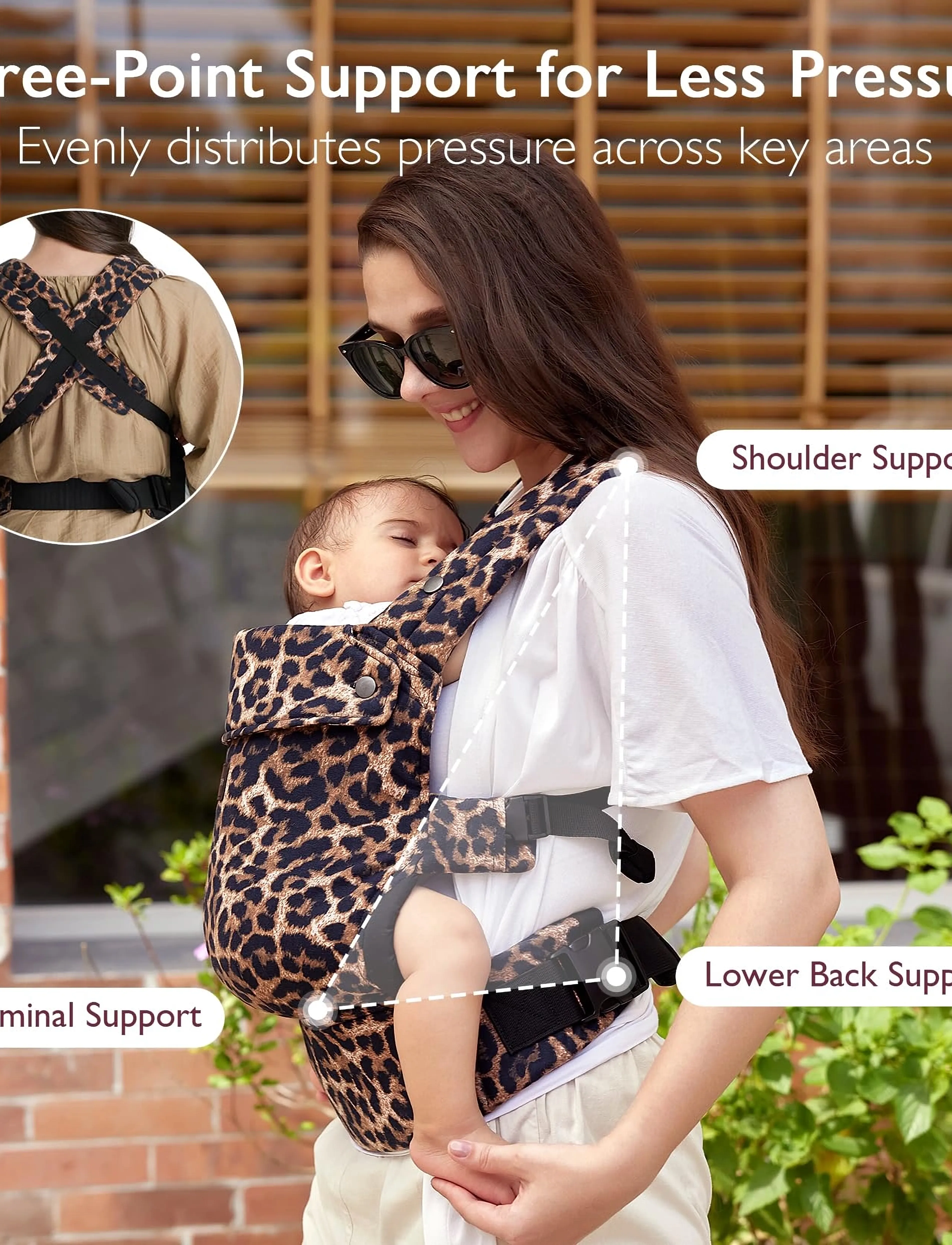 Momcozy - Momcozy  Newborn to Toddler Cotton Soft Structured Carrier Leopard - bæreseler - leopard - 3