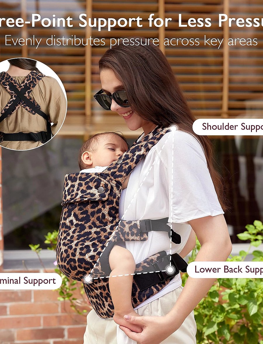 Momcozy - Momcozy Newborn to Toddler Cotton Soft Structured Carrier Leopard - bæreseler - leopard - 3