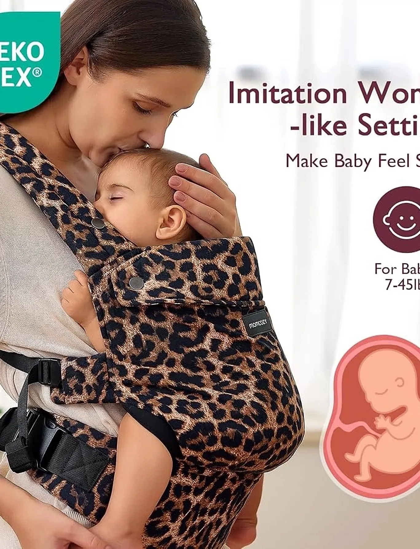 Momcozy - Momcozy  Newborn to Toddler Cotton Soft Structured Carrier Leopard - bæreseler - leopard - 4