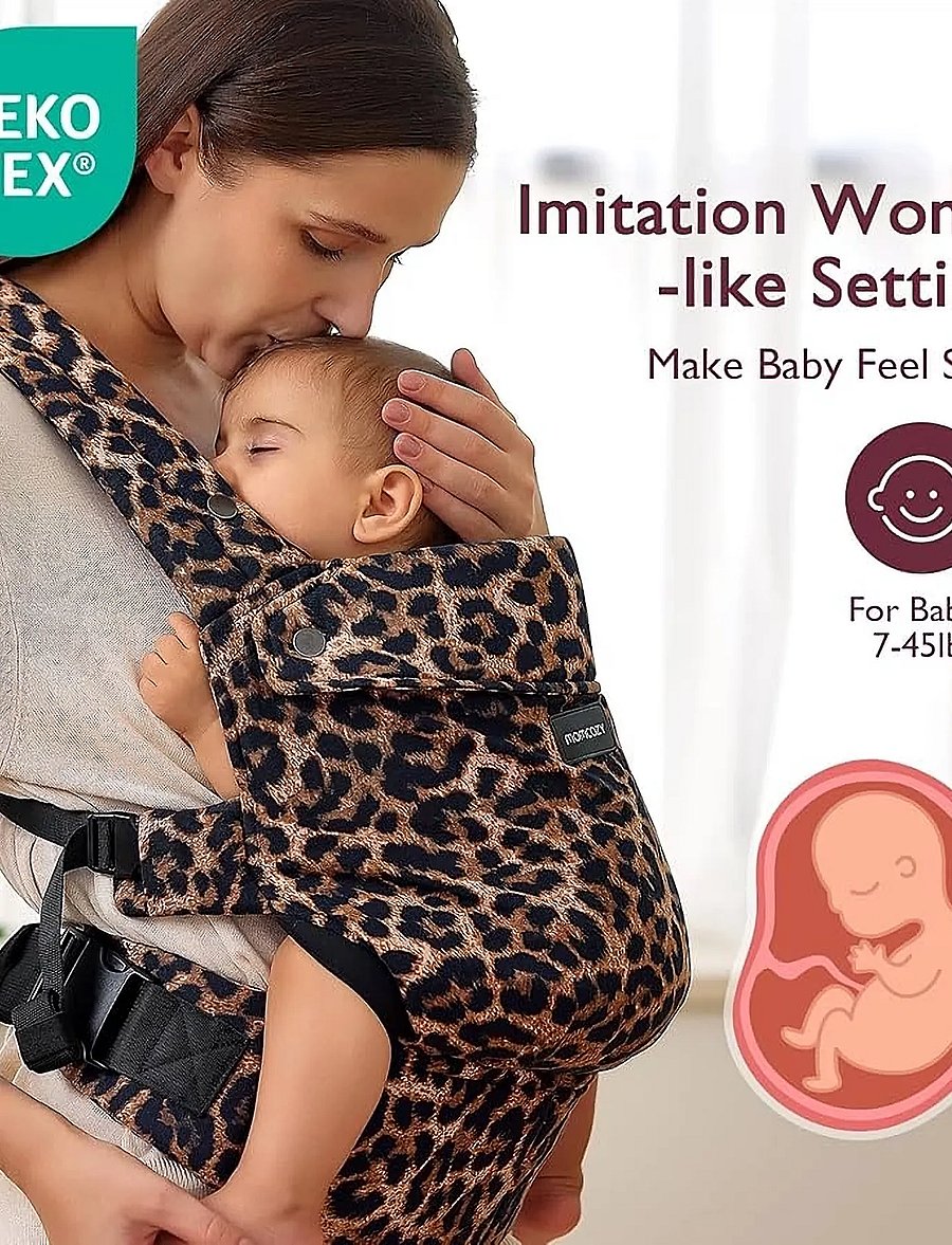 Momcozy - Momcozy Newborn to Toddler Cotton Soft Structured Carrier Leopard - bæreseler - leopard - 4