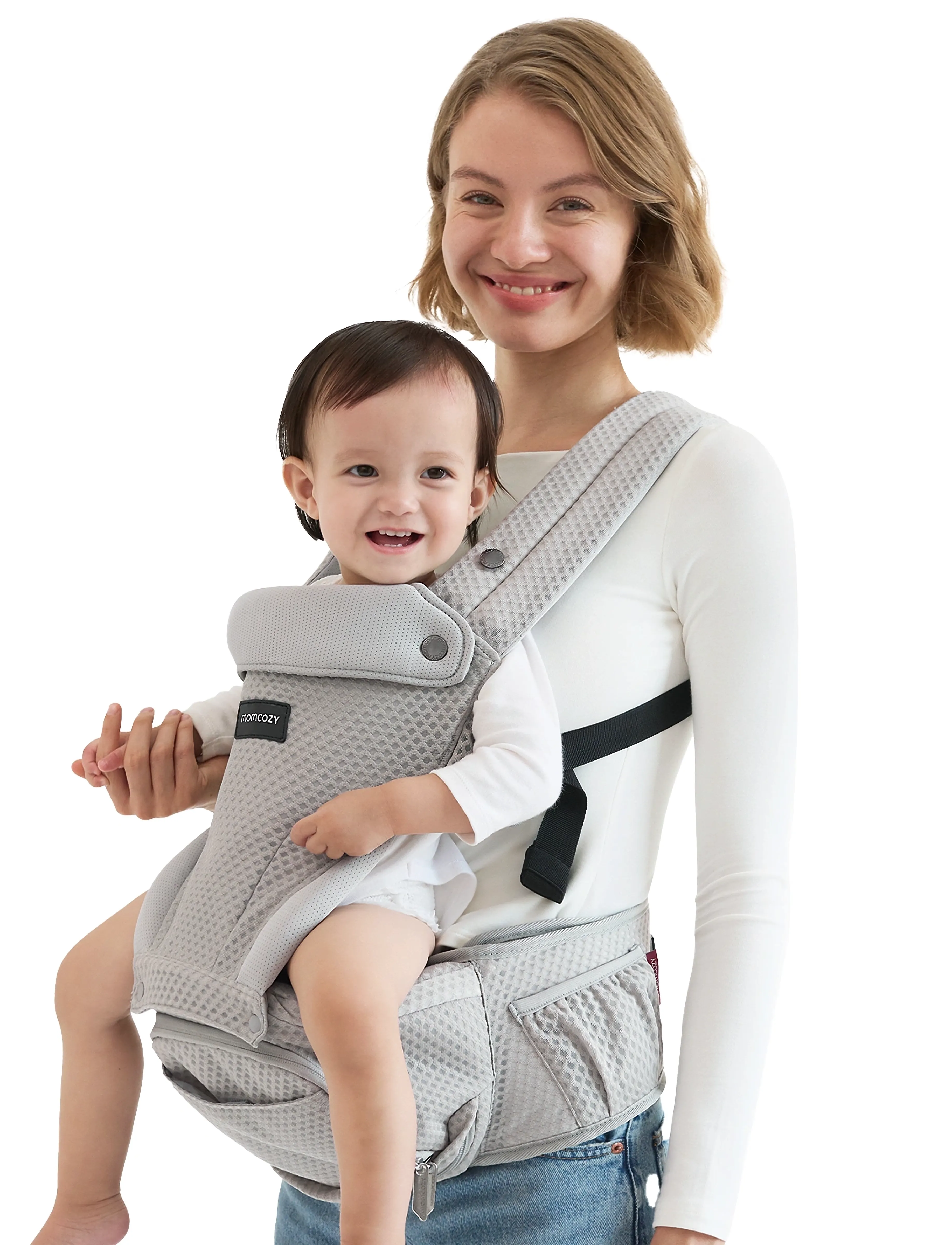 Momcozy - Momcozy  Baby Carrier Air Mesh Hip Seat Carrier Grey - porte-bébé - grey - 3