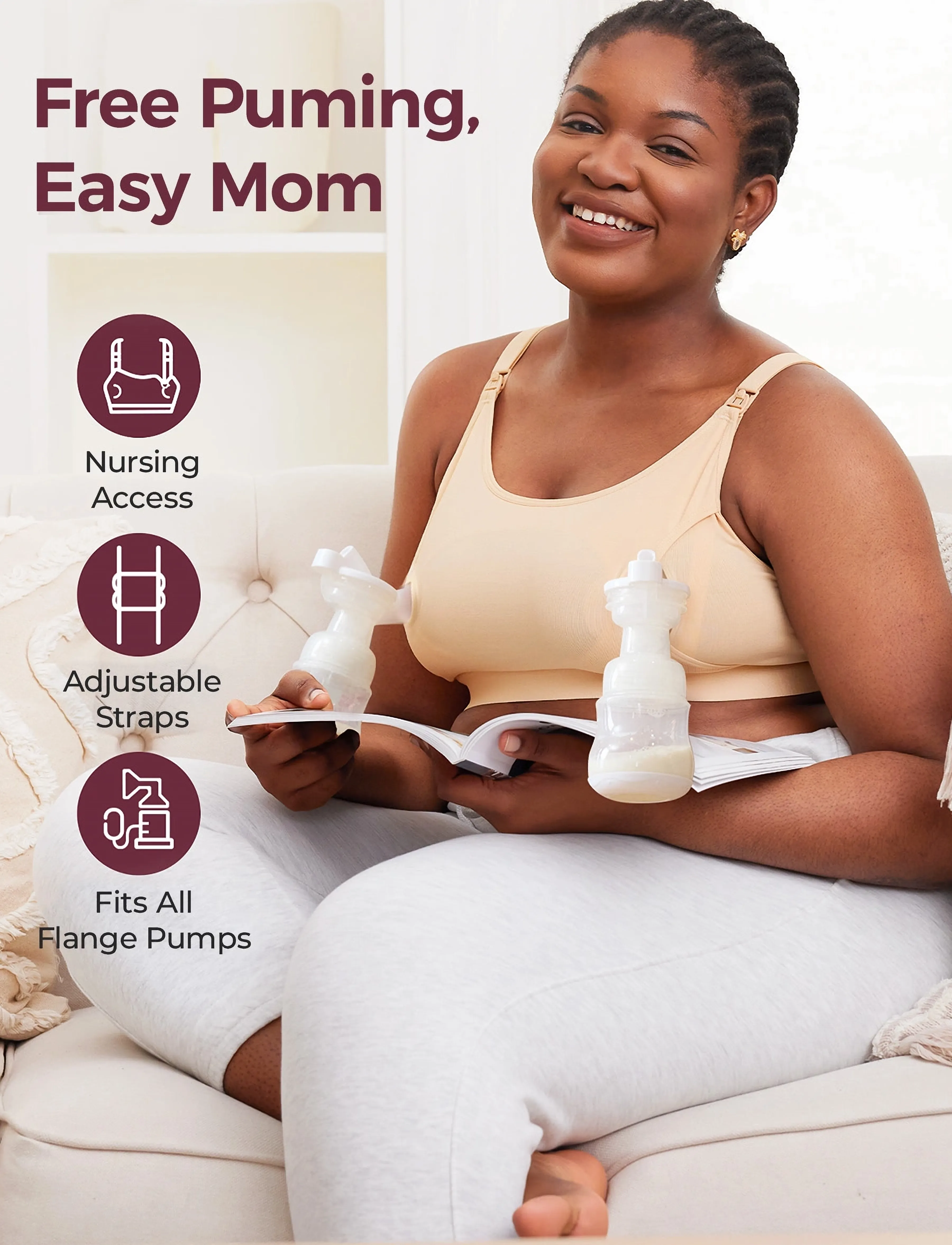 Momcozy Yn08 M Hands-Free Pumping Bra Natural, M, Breastfeeding Products, Beige - Breast Pumps & Accessories, Kinder