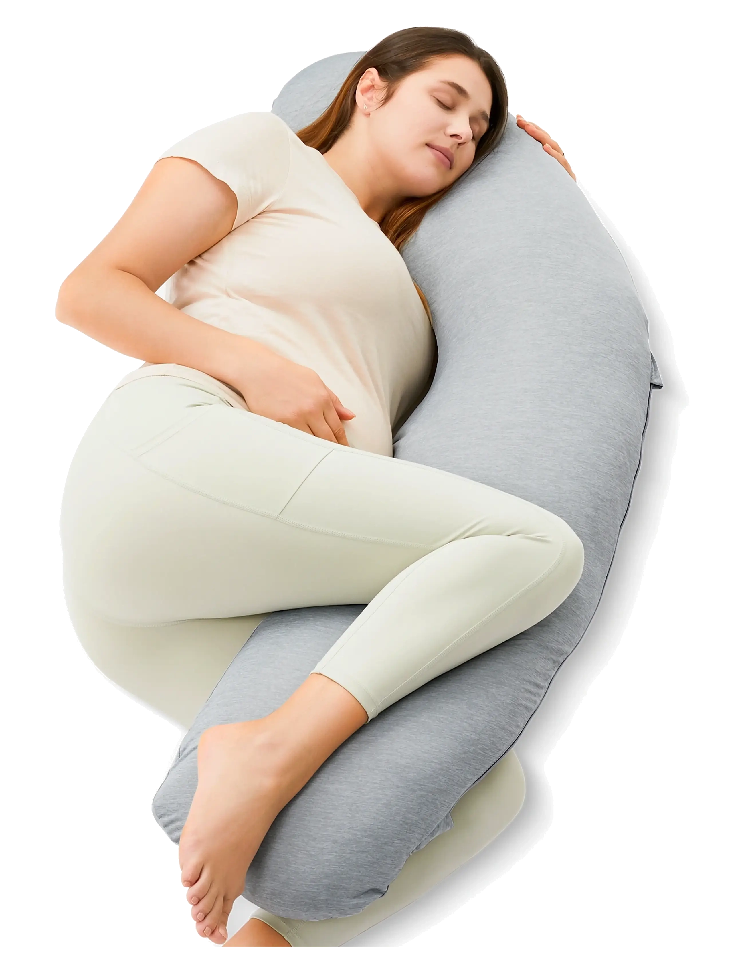 Momcozy - Momcozy  J Shaped Jersey Fabric Pregnancy Pillow Light Grey - light grey - 1