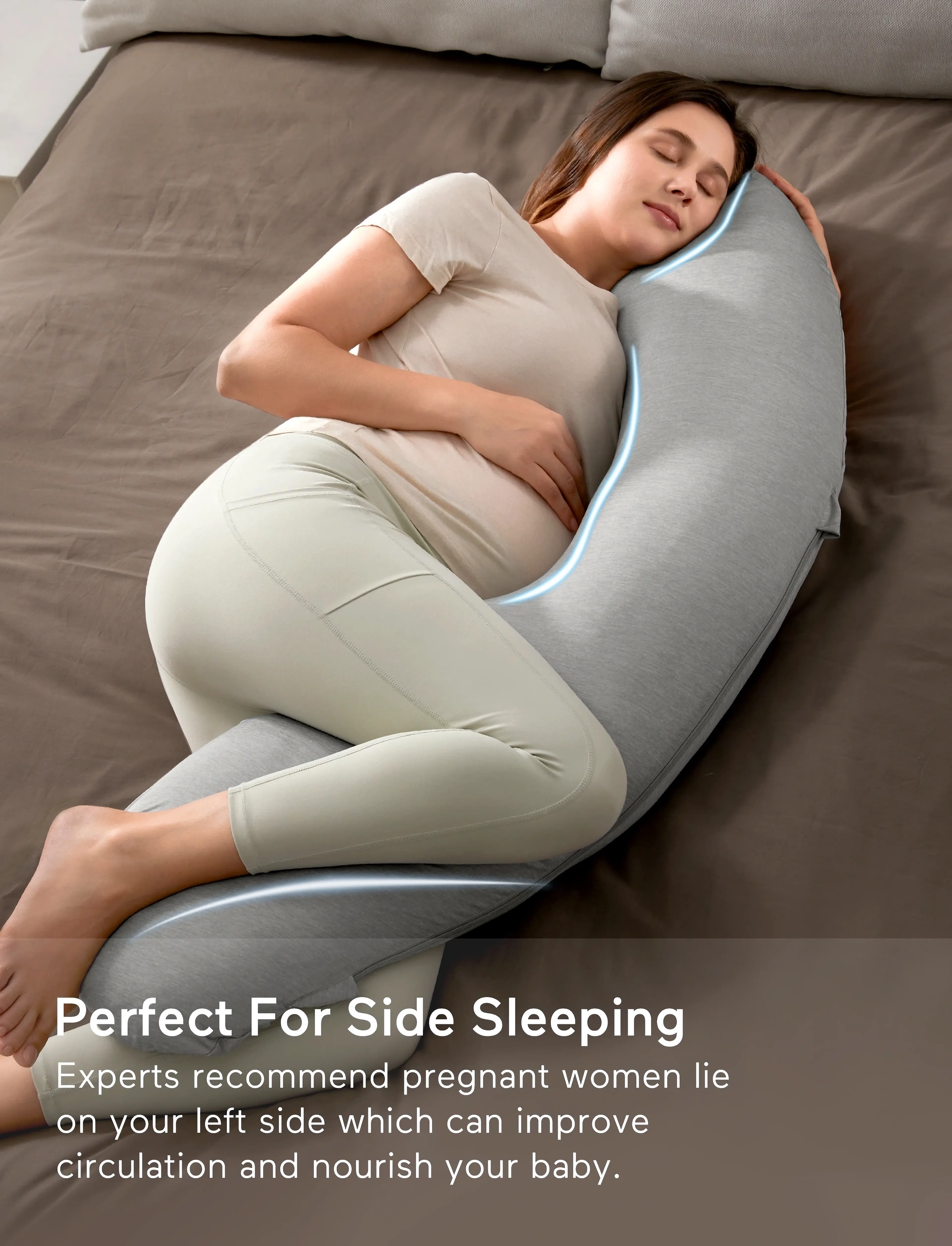Momcozy J Shaped Jersey Fabric Pregnancy Pillow Light Grau, Kinder, J Förmiges Schwangerschaftskissen, Grau, Gr.ONE SIZE