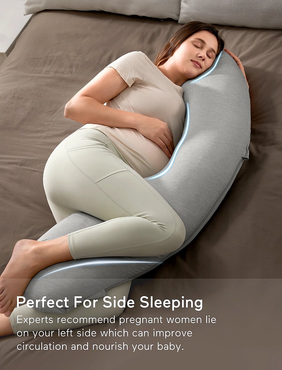 Momcozy - Momcozy J Shaped Jersey Fabric Pregnancy Pillow Light Grey - schwangerschaftsprodukte - light grey - 0