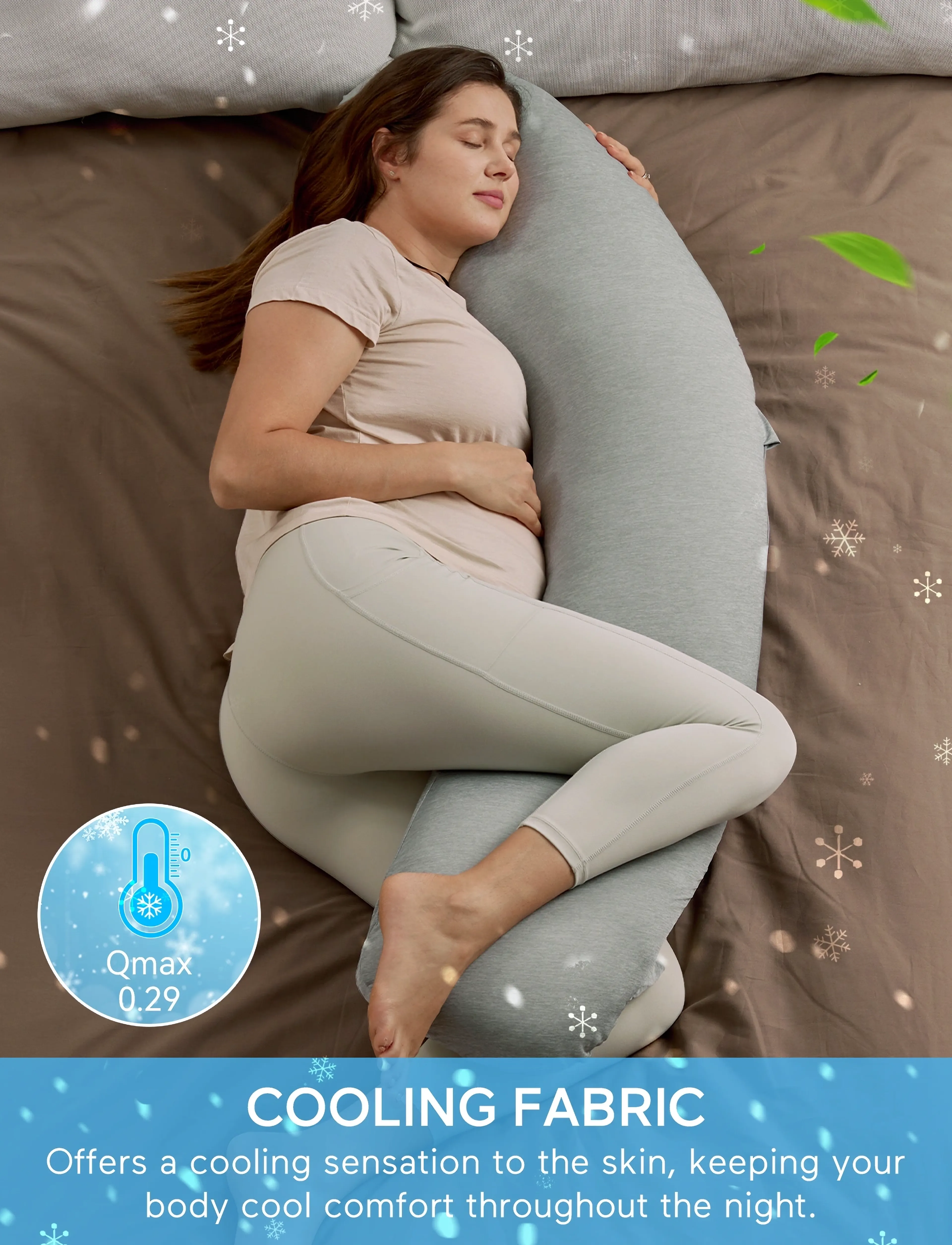 Momcozy - Momcozy  J Shaped Jersey Fabric Pregnancy Pillow Light Grey - light grey - 3