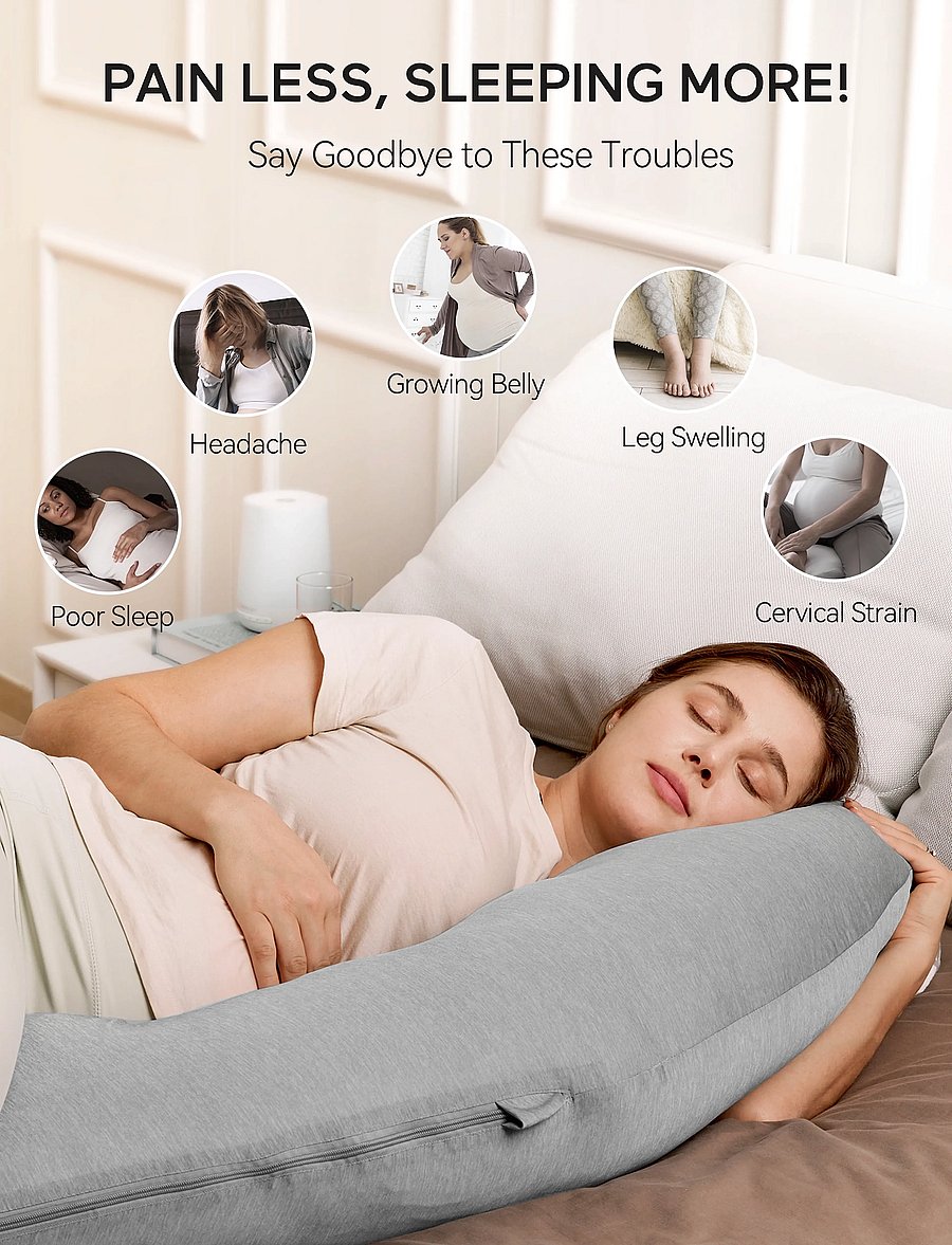 Momcozy - Momcozy J Shaped Jersey Fabric Pregnancy Pillow Light Grey - schwangerschaftsprodukte - light grey - 4