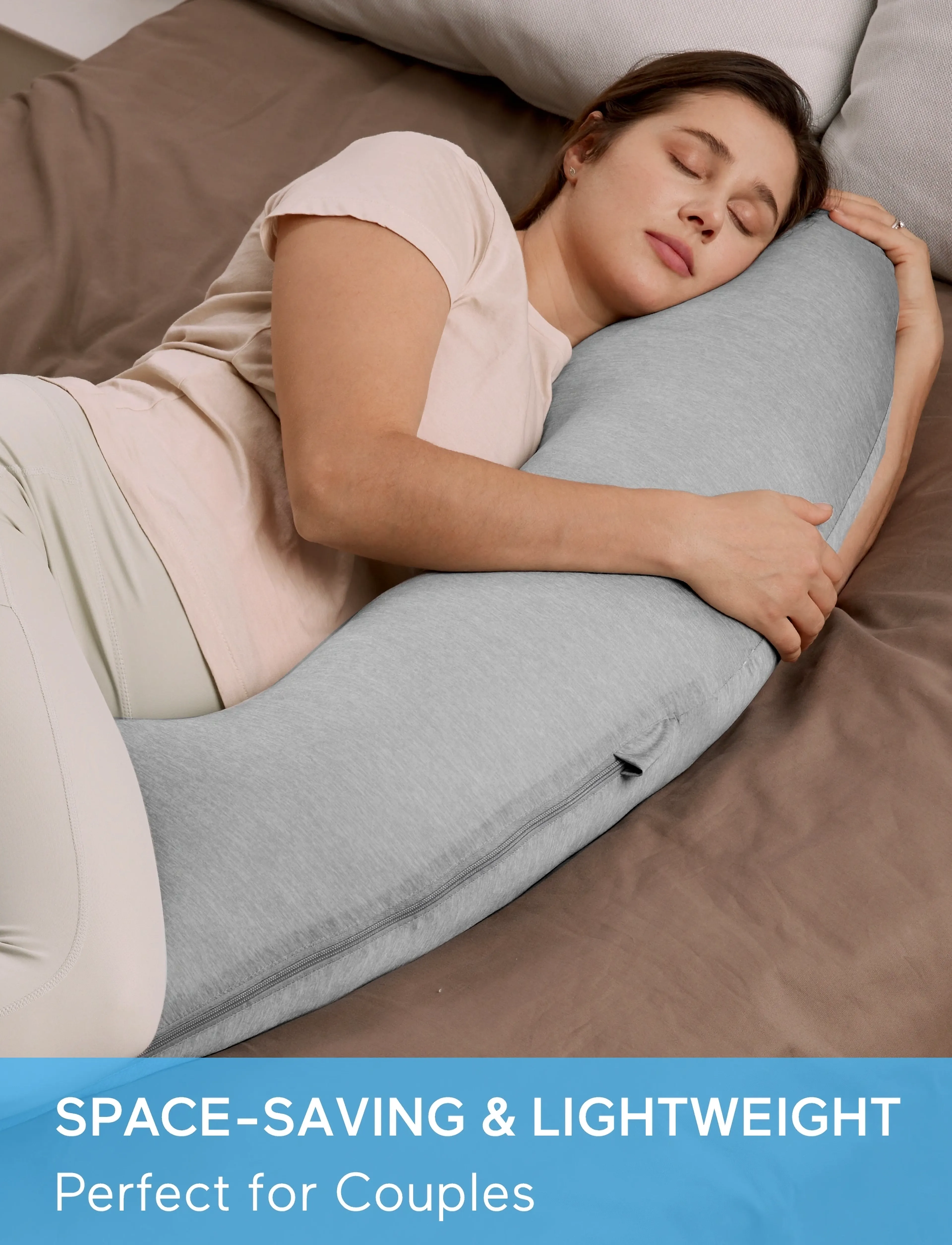 Momcozy - Momcozy  J Shaped Jersey Fabric Pregnancy Pillow Light Grey - light grey - 5